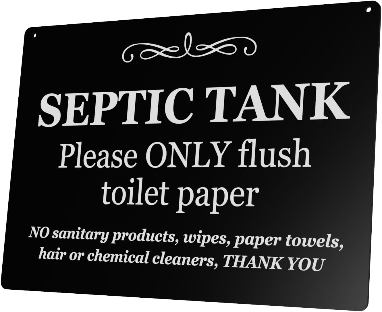 Septic Tank Sign 297Mm X 210Mm A4 - Black UV Printed Aluminium Composite - Septic Tank Please Only Flush Toilet Paper Sign - Indoor & Outdoor Use with Twine for Easy Hanging image number 1