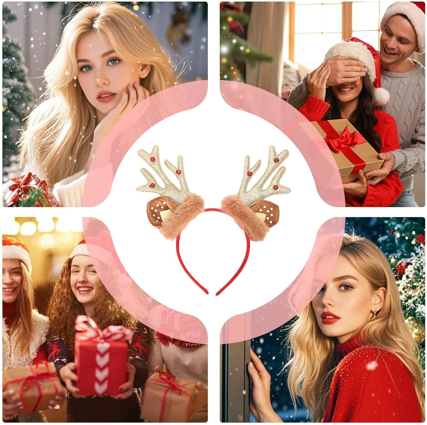 Christmas Reindeer Antler Headband - Christmas Fun Decorative Headband - Winter Festival Deer Antler Headwear with Bell for Holiday Costume