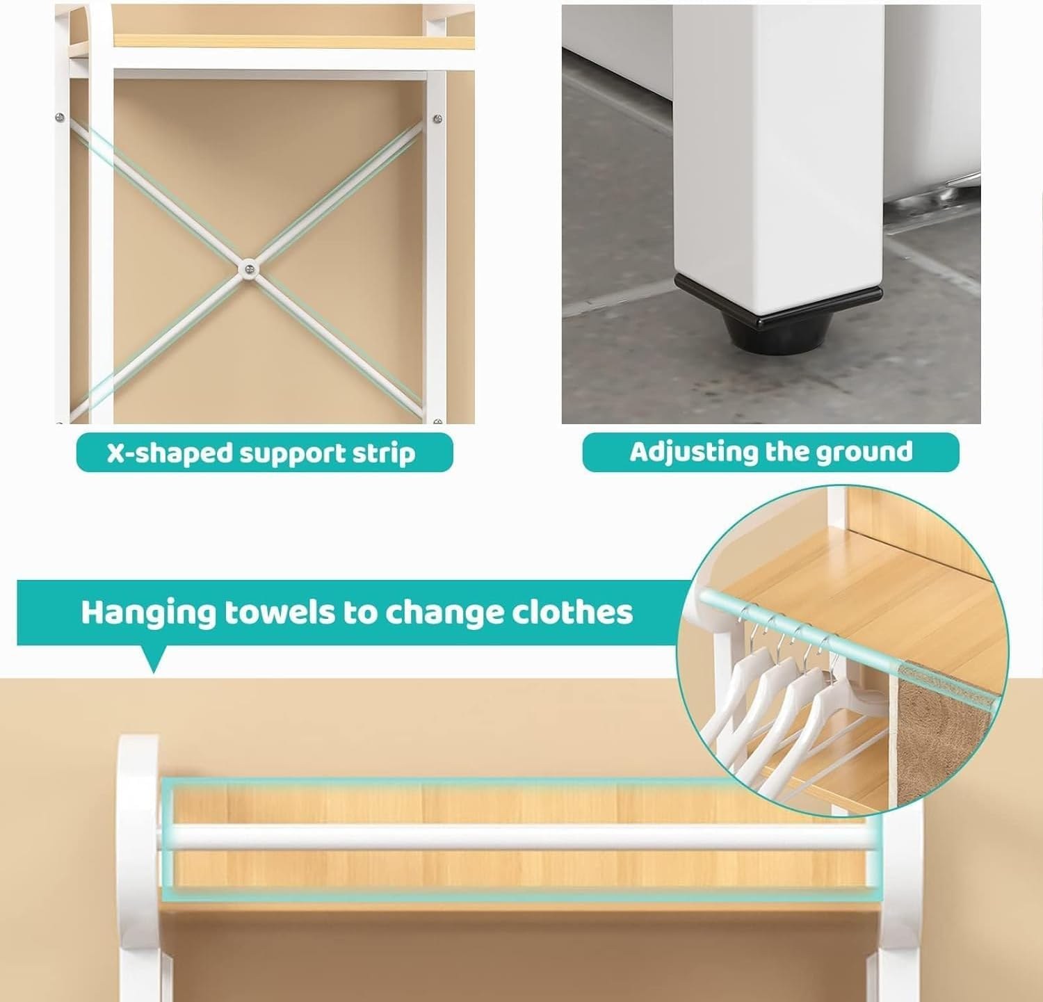 Fohouse 3-Tier over the Toilet Storage, above Washer Dryer Rack, Bathroom Balcony Organizer for Space Saving, Metal Laundry Shelf (White) image number 6