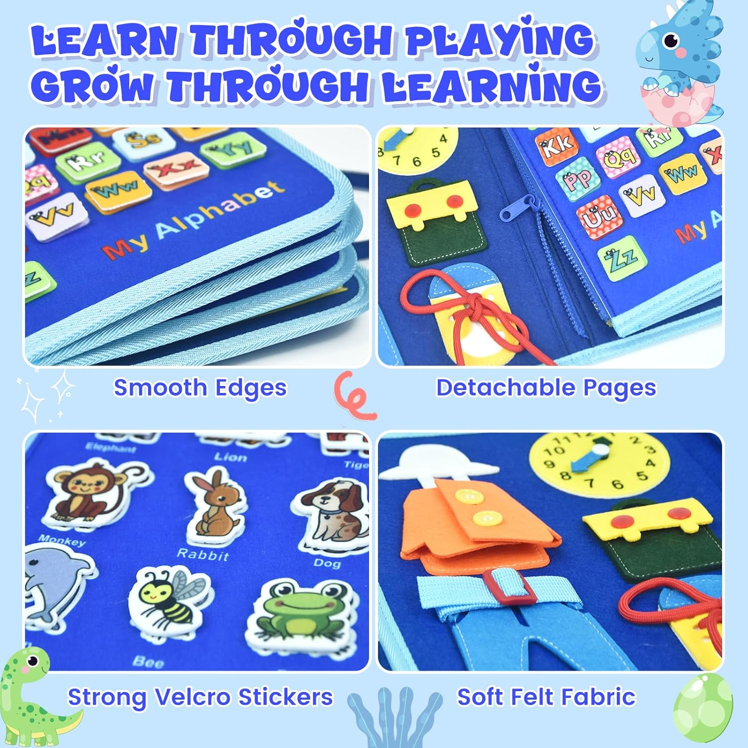 Ryzagin Toddler Busy Board Montessori Toys for Kids, Sensory Learning Toys for Fine Motor Skills, Travel Activity Book, Educational Boys & Girls, Birthday Present (Blue) - Purple image number 3