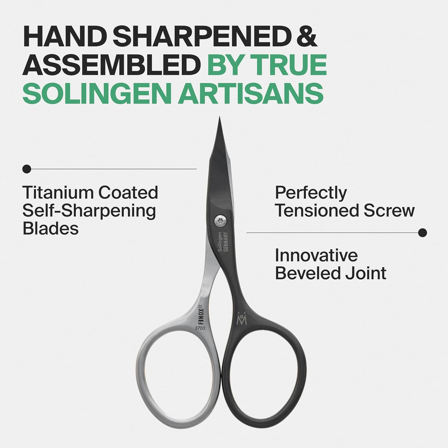 GERMANIKURE Nail and Cuticle Scissors - Self-Sharpening FINOX22 Titanium Coated Stainless Steel Professional Manicure Tools in Leather Case - Ethically Made in Solingen Germany - 2702 image number 4