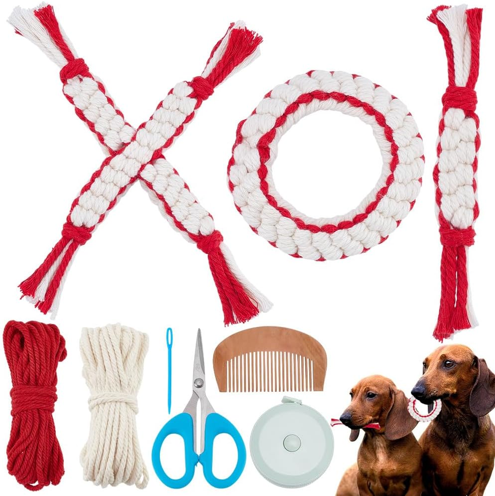 FREEBLOSS 3 Set Valentine'S Day Dog Chew Toys Kit Heart Shaped Dog Rope Macrame Kit Valentine'S Day Puppy Throwing Toy for Pet Teeth Cleaning Macrame Kit for Beginners image number 2