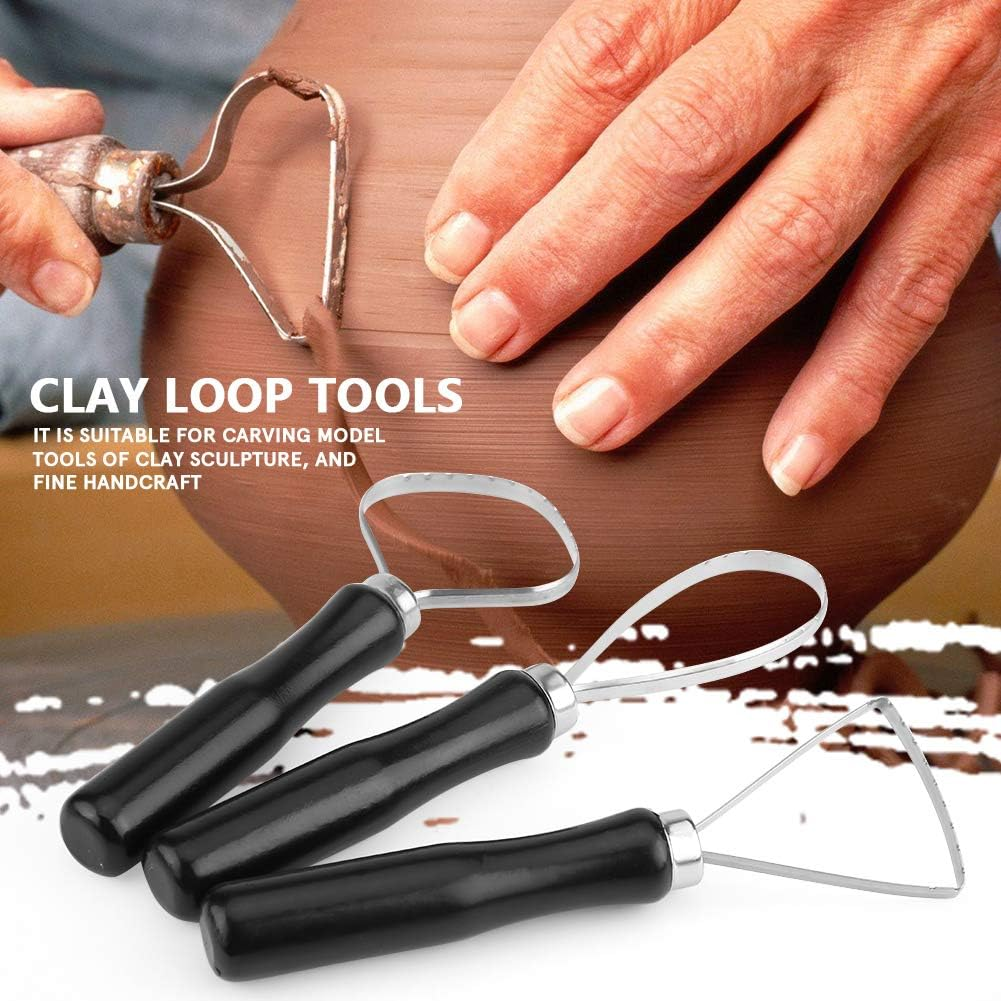 3 Pcs/Set Wax Pottery Tool Wooden Pottery Clay Carving Tools Pottery Clay Sculpture Carving Tool Clay Sculpture Big Loop Tool for Rock Painting, Pottery Clay Modeling Embossing Nail Art DIY