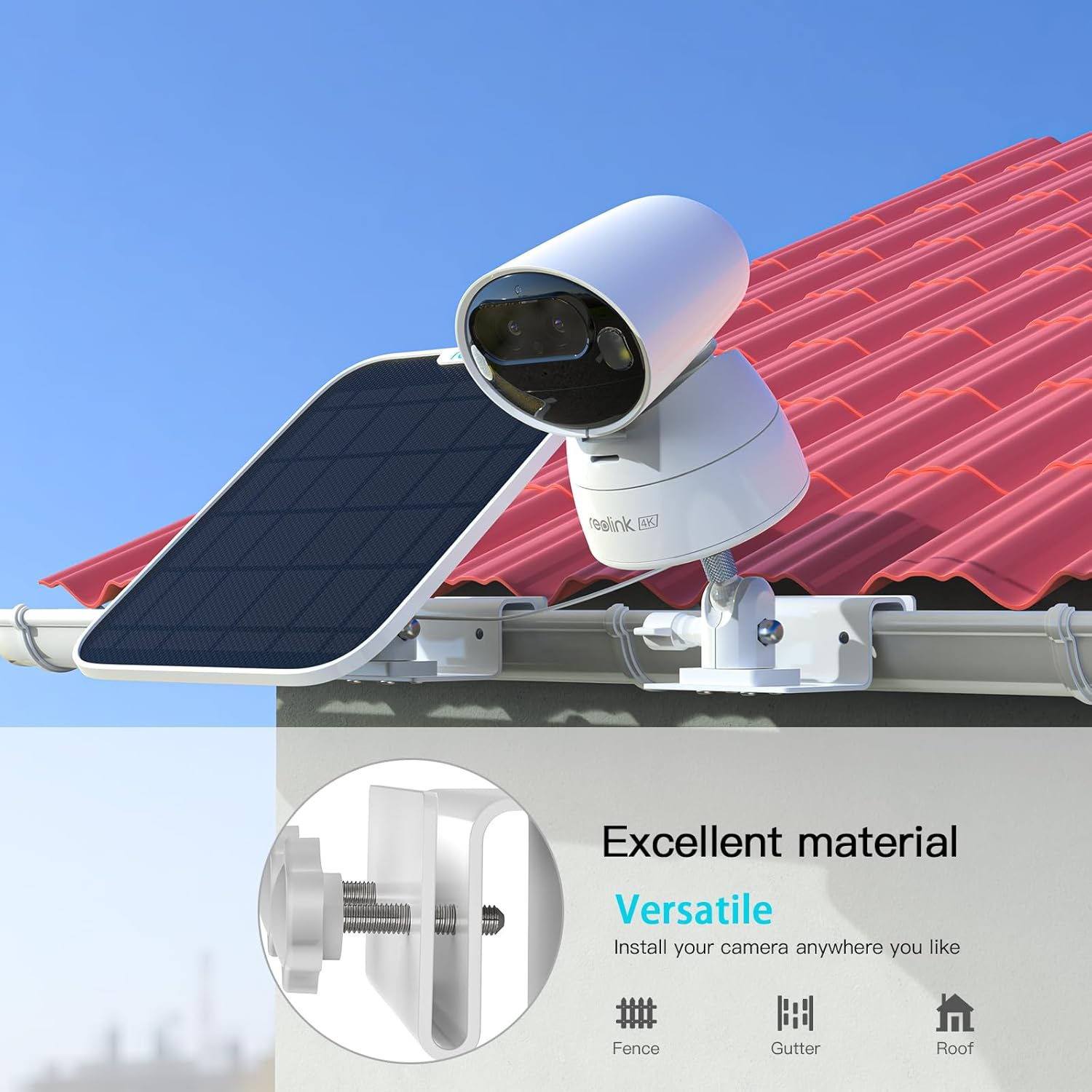 HOLACA Weatherproof Gutter Mount for Reolink Argus Track 4K&Solar Panel- Dual Security Camera and Solar Panel Brackets with Installation Adapter