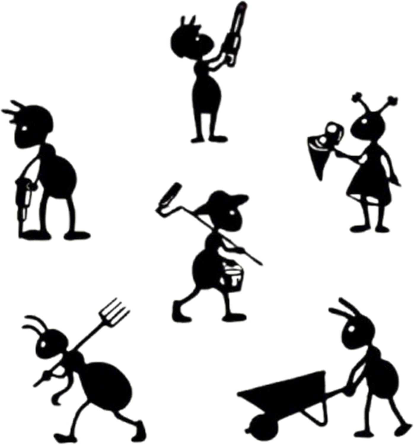 Whimsical 6-Piece Metal Ant Sculptures Set | Funny Black Metal Garden Stakes | Weatherproof Outdoor Decor for Lawn,Pathway,And Backyard