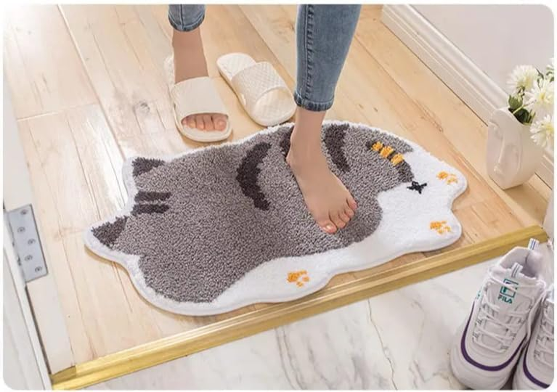 Cute Cat Shaped Bath Rug Mat Bathroom Rug,Soft Shower Rugs for Bathroom Floor, Tub and Shower, Washable & Non-Slip & Absorbent, 30"&times;17.5" (45X75Cm, Grey Cat) image number 1