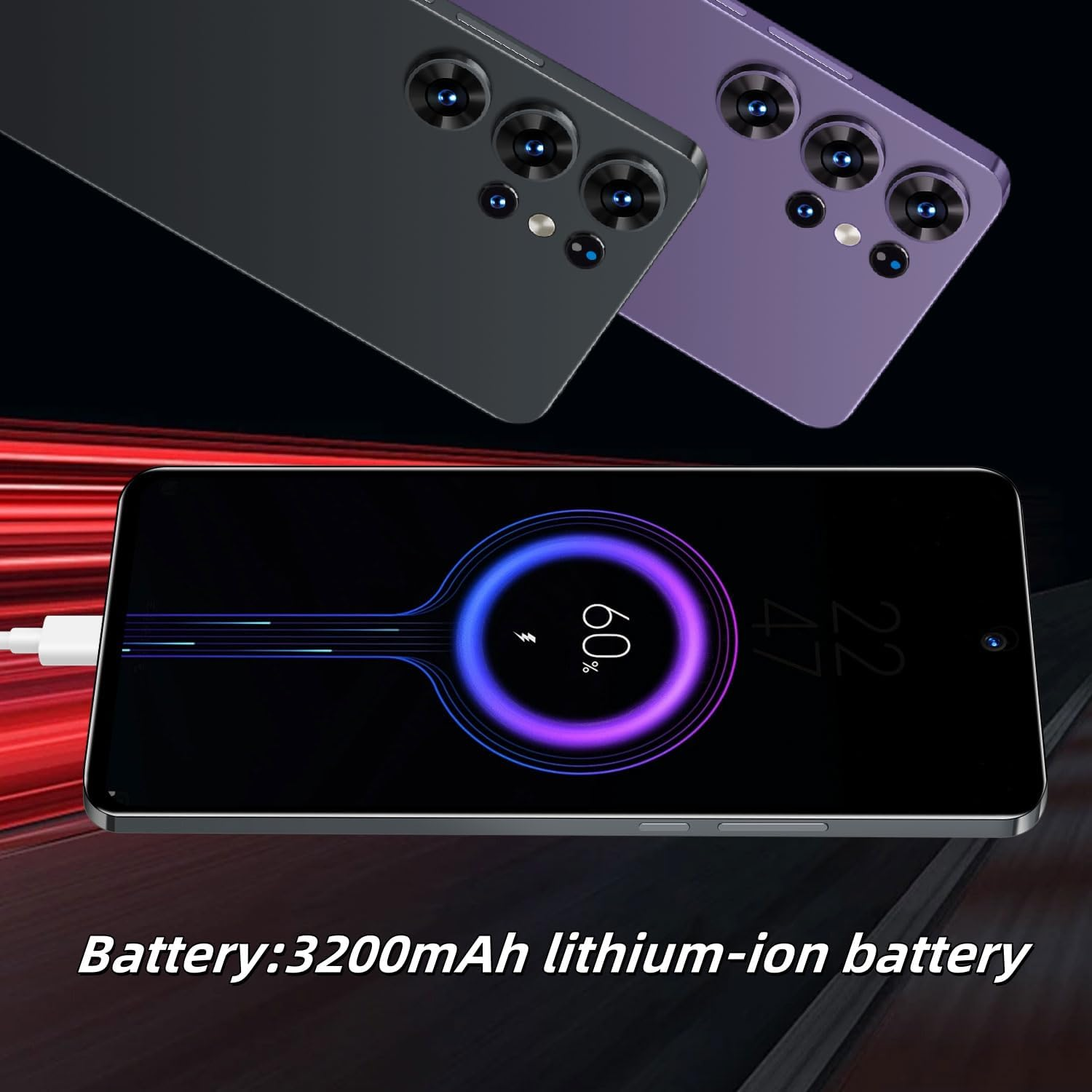 Aidekunlin Unlock Phone, 6.56 Inch Screen, 2G RAM and 64G ROM, Front and Rear Cameras, Support Dual SIM Card Frequency Band 3GWCDMA: 850/1700/1900/2100Mhz (300Purple) - Deep Purple image number 2