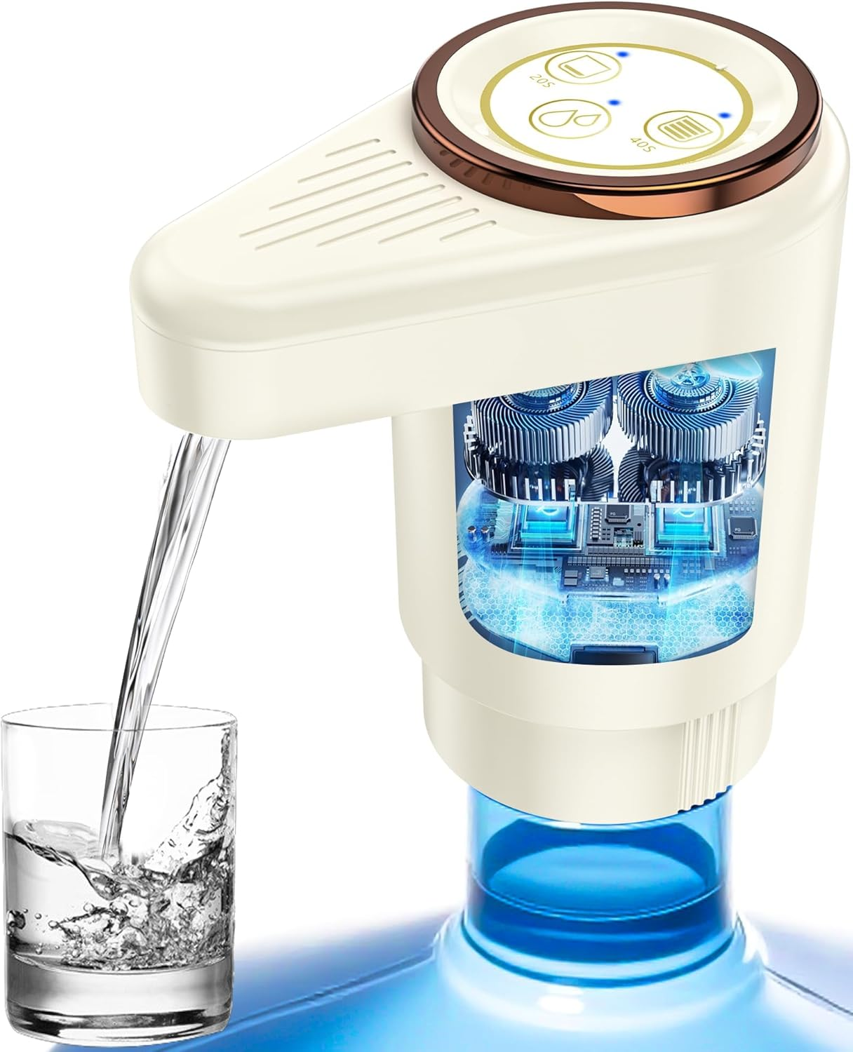 Upgraded Water Dispenser Pump [1200Mah] - Smart Dosing System, Dual Motor & Dual Outlet for Bottles/Jugs - Premium Electric Transfer Pump（Beige） image number 2