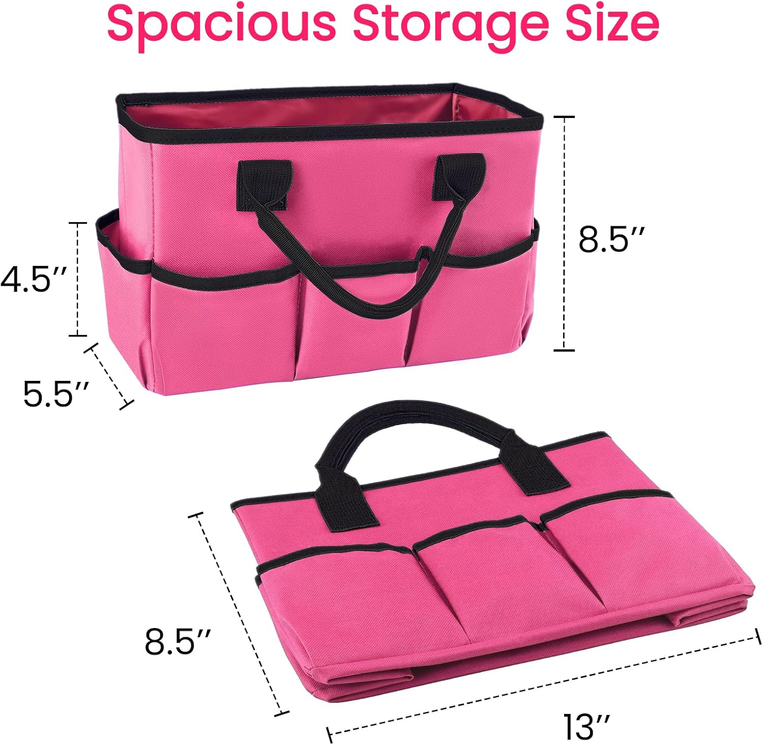 Godery Desktop Tote and Stock Organize, Teacher Helper Tote Bag Organization for Arts, Books, Stationery, Etc, and Office Desk Organize, Make-Up Storage Tote with Handles for Travel (PINK) image number 4