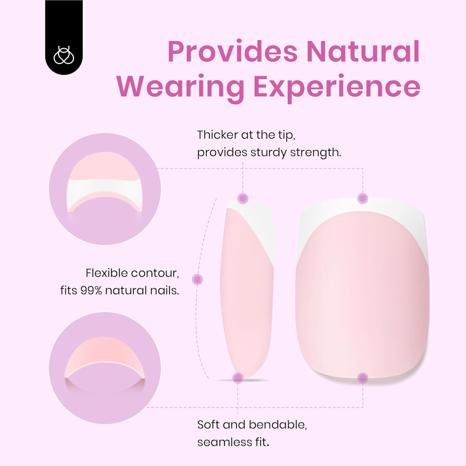 Beetles Gel Polish Short Square Nails with French Tip, 224 Pieces, Pink Shaped Tips, No File Needed, for DIY Artistic Gifts Women image number 1