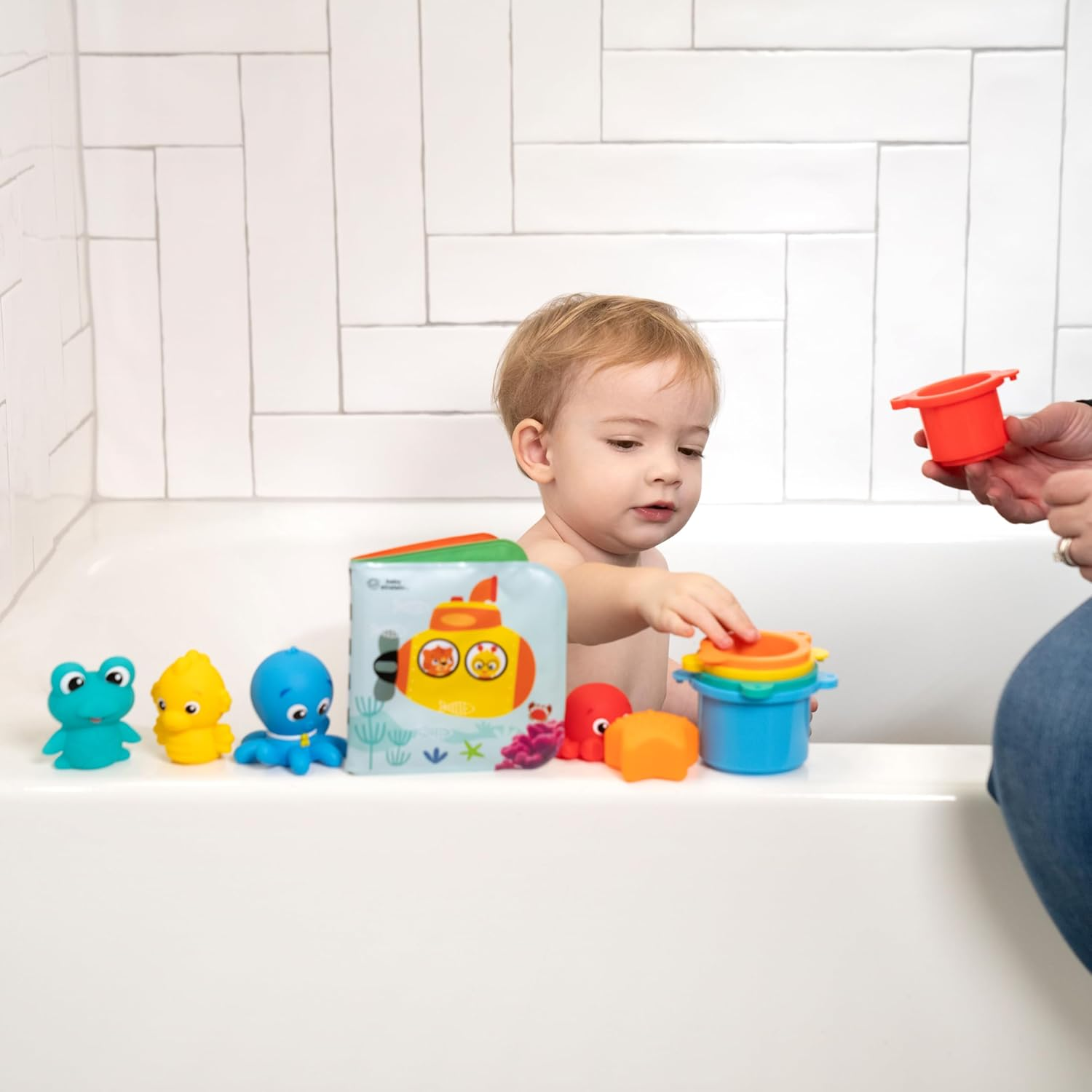 Baby Einstein Ocean Explorers Opus Bath Pals 11-Piece Gift Set, Waterproof Bath Book, Bath Cups, Animal Shape Bath Toys for Baby and Toddler, Ages 3 Months and Up image number 4