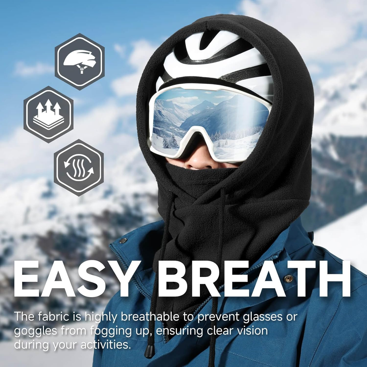 OZERO Balaclava Face Mask: Winter Polar Fleece Hood Ski Mask for Men Women, Convertible Balaclava Hood Face Cover Hat Cap Scarf for Cold Weather image number 6