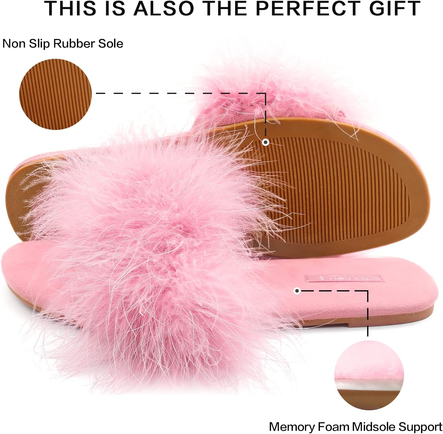 BCTEX COLL Women'S Fuzzy Open Toe Slippers Memory Foam Feather Slides Fluffy Furry Indoor House Sandals image number 1