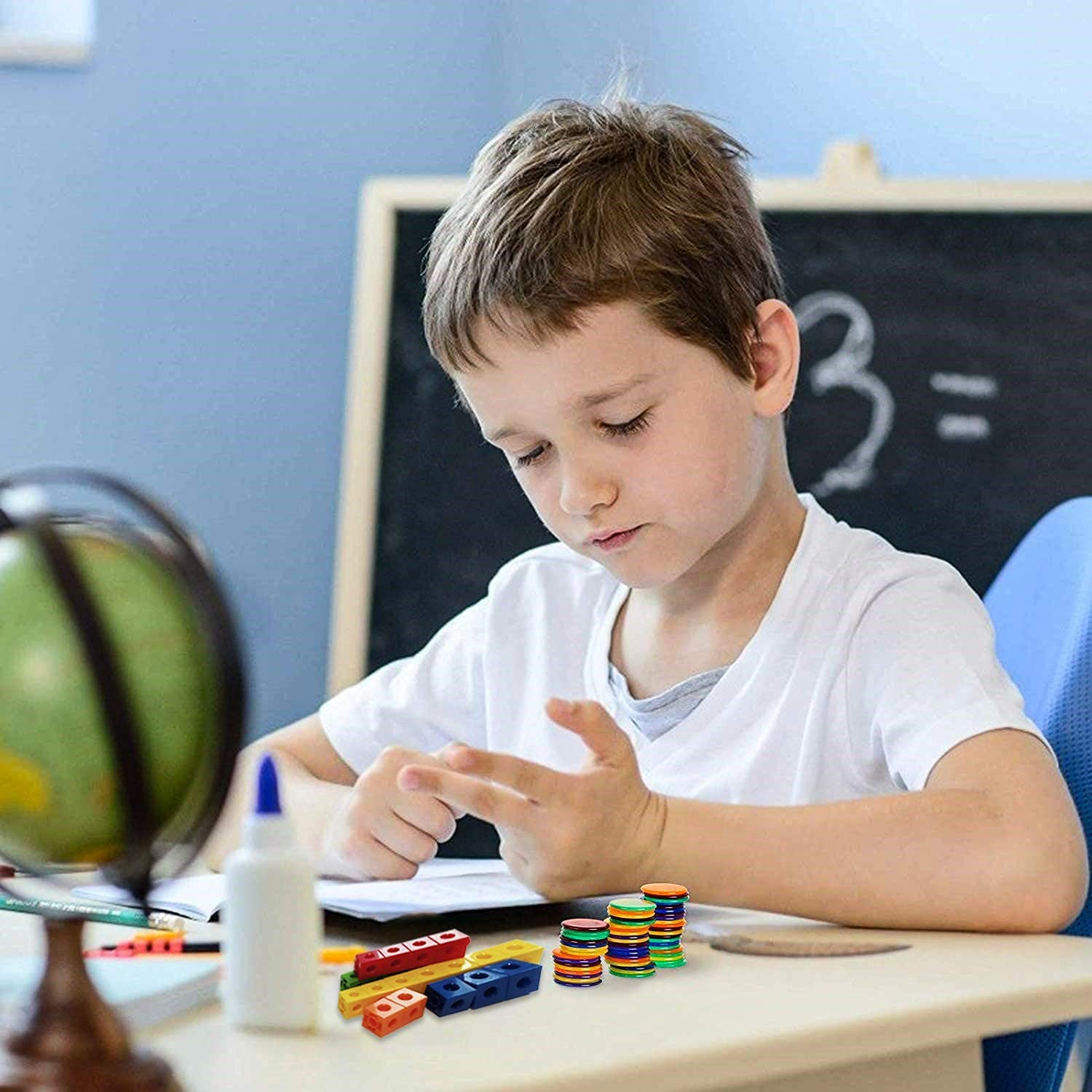 200 Math Cubes & 100 Math Counters Set with Learning Guide & Case - Ideal for Home Schooling, Montessori and Number Sense Learning. Creative Educational Connecting Blocks Toy & Bingo Counters for Kids image number 2