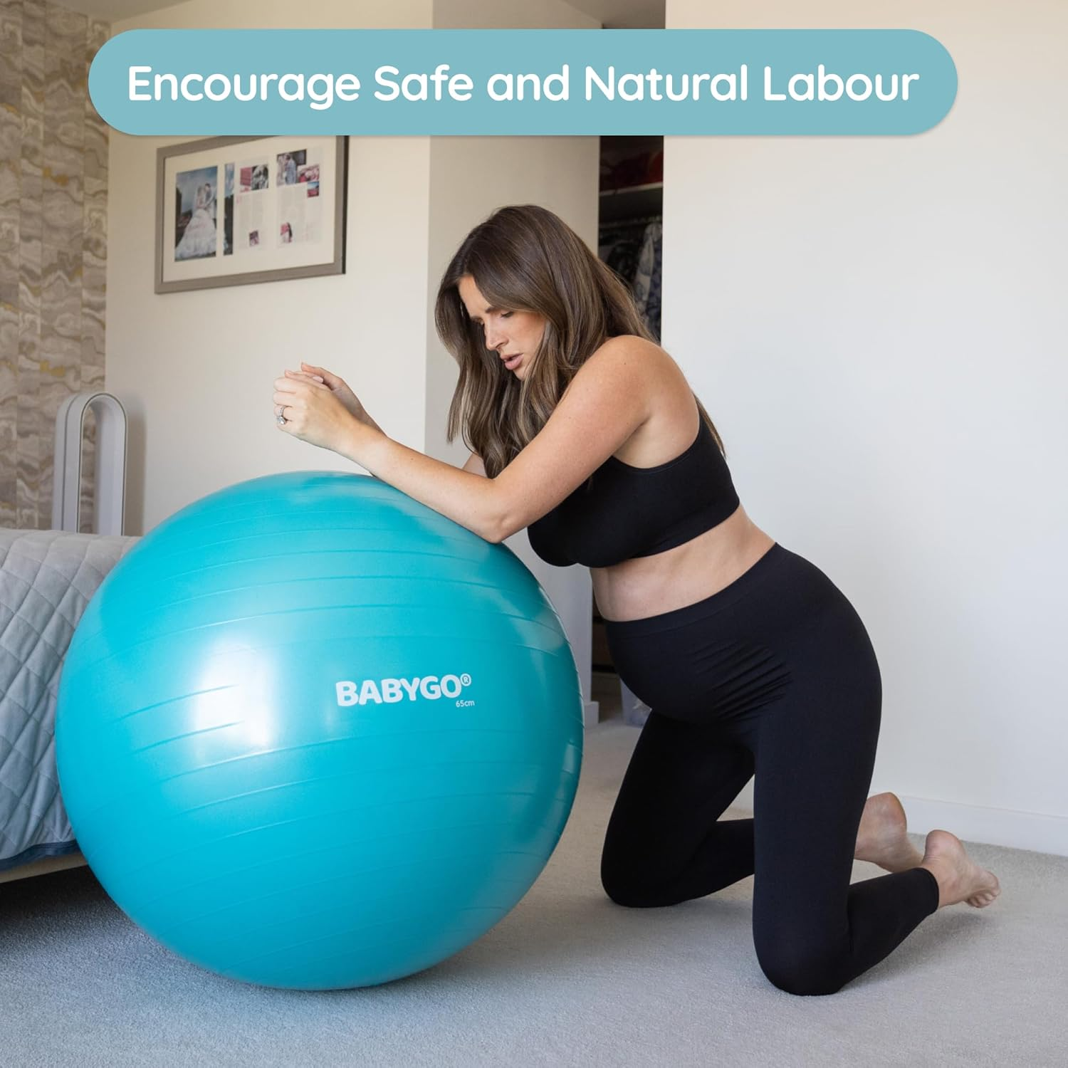 BABYGO Birthing Ball Pregnancy Maternity Labor & Yoga Ball + Our 100 Page Pregnancy Book, Exercise, Birth & Recovery Plan, Anti-Burst Eco Friendly Material, Includes Pump 65Cm, 75Cm image number 1