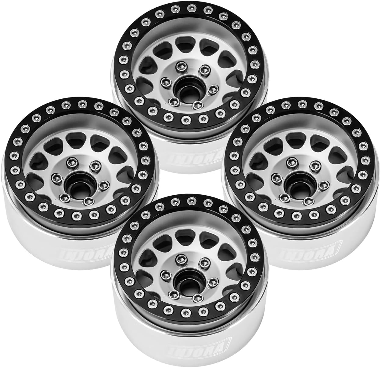 INJORA 1.9 Beadlock Wheel Deep Dish Negative Offset 10.4Mm Wheel Rim for 1/10 RC Crawler Auto Axial SCX10 90046 AXI03007 TRX4 VS4-10 Gen8 MST Cfx(Black＆Sliver) - Black image number 7
