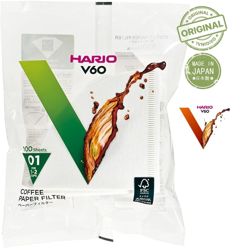 Hario [2Pcs Set] V60 Misarashi Coffee Paper Filter (Size 01, 100 Count, White) 200 Total image number 2