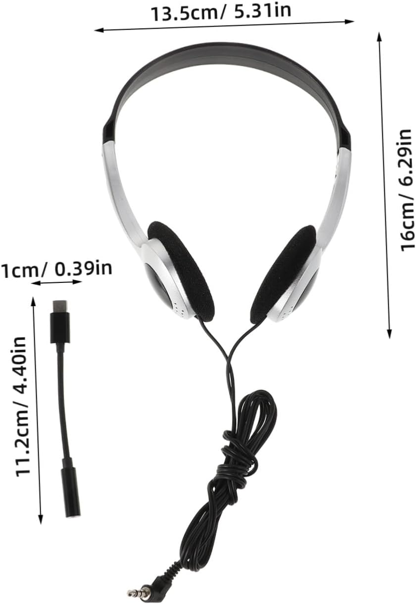 CONGARTENO Retro On-Ear Wired Headphones 3.5Mm to Usb-C Adapter for Computer and Cell Phone, Travel-Friendly Gaming Headset Compatible Phones and Tablets, Silver Black Vintage Style image number 1