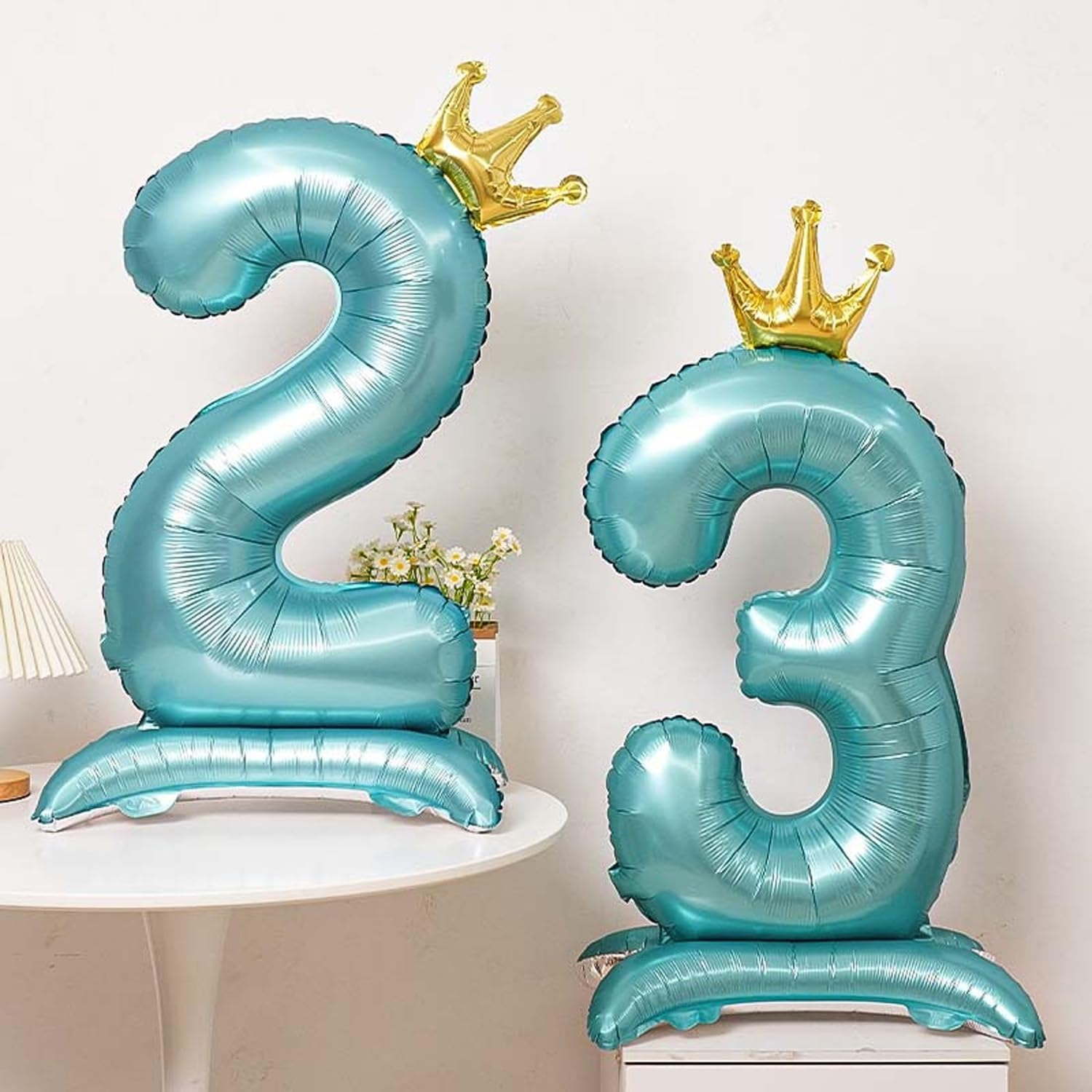 Standing Number 3 Balloon with Crown, 42 Inch Jumbo Mylar Foil Balloons Helium or Air Balloons for 3Nd 13 23 Birthday Party Celebration Decoration Blue Number 3