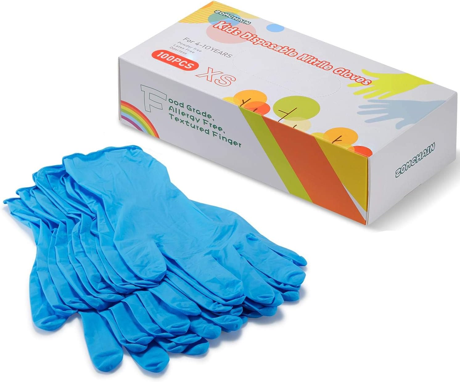 ZOMCHAIN Nitrile Gloves Kids Gloves Disposable, Nitrile Gloves for 4-10 Years - Latex Free, Food Grade, Powder Free - for Kids Festival Preparation, Crafting, Painting, Gardening, Cooking, Cleaning image number 4
