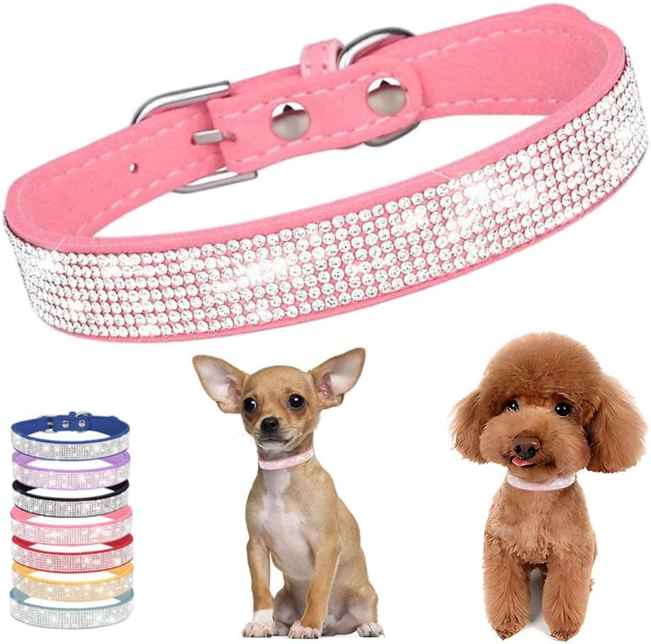 Dog Collar Dazzling Sparkling Crystal Rhinestone Adjustable Puppy Cat Pet Collars Rose Red Small