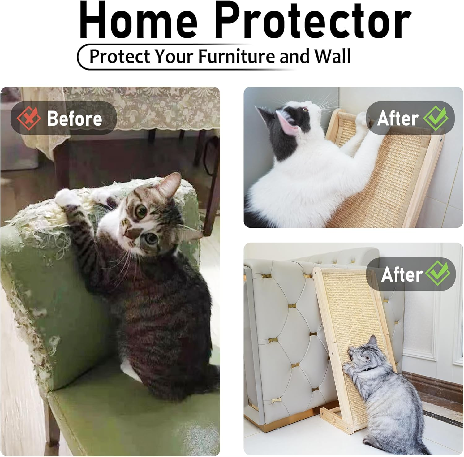 Cat Scratcher - for Valentine'S Day L-Shaped Cat Scratching Post for Indoor Cats, 3-Way Durable Sisal Scratching Pad, Natural Wood Furniture Protector for Sofa & Lounge image number 1