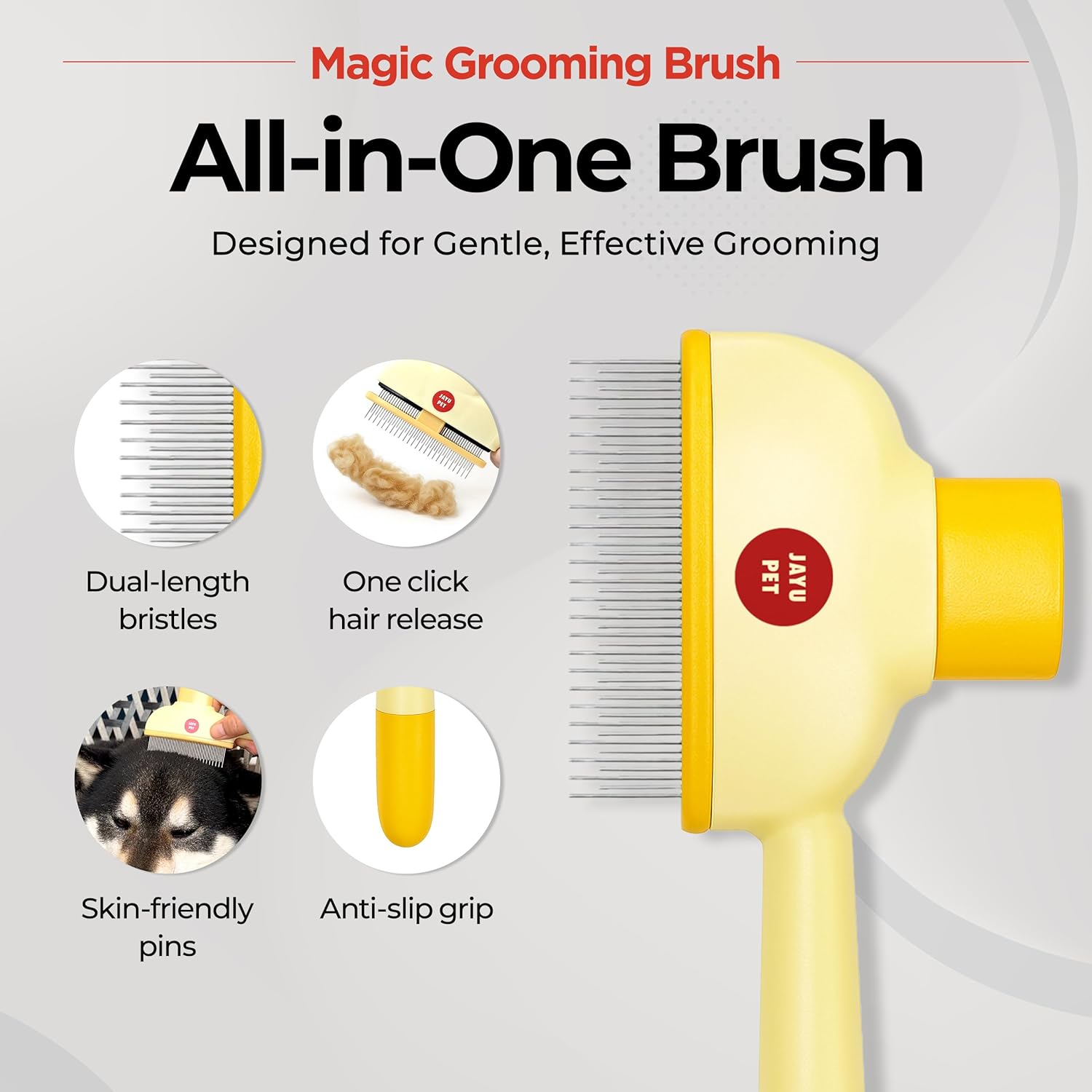 JAYU PET Magic Grooming Brush &ndash; Cat Brush for Shedding, Dual-Length Stainless Steel Bristles, One-Click Self-Cleaning, Vertical Deshedding Comb, Professional Pet Grooming Tool image number 2