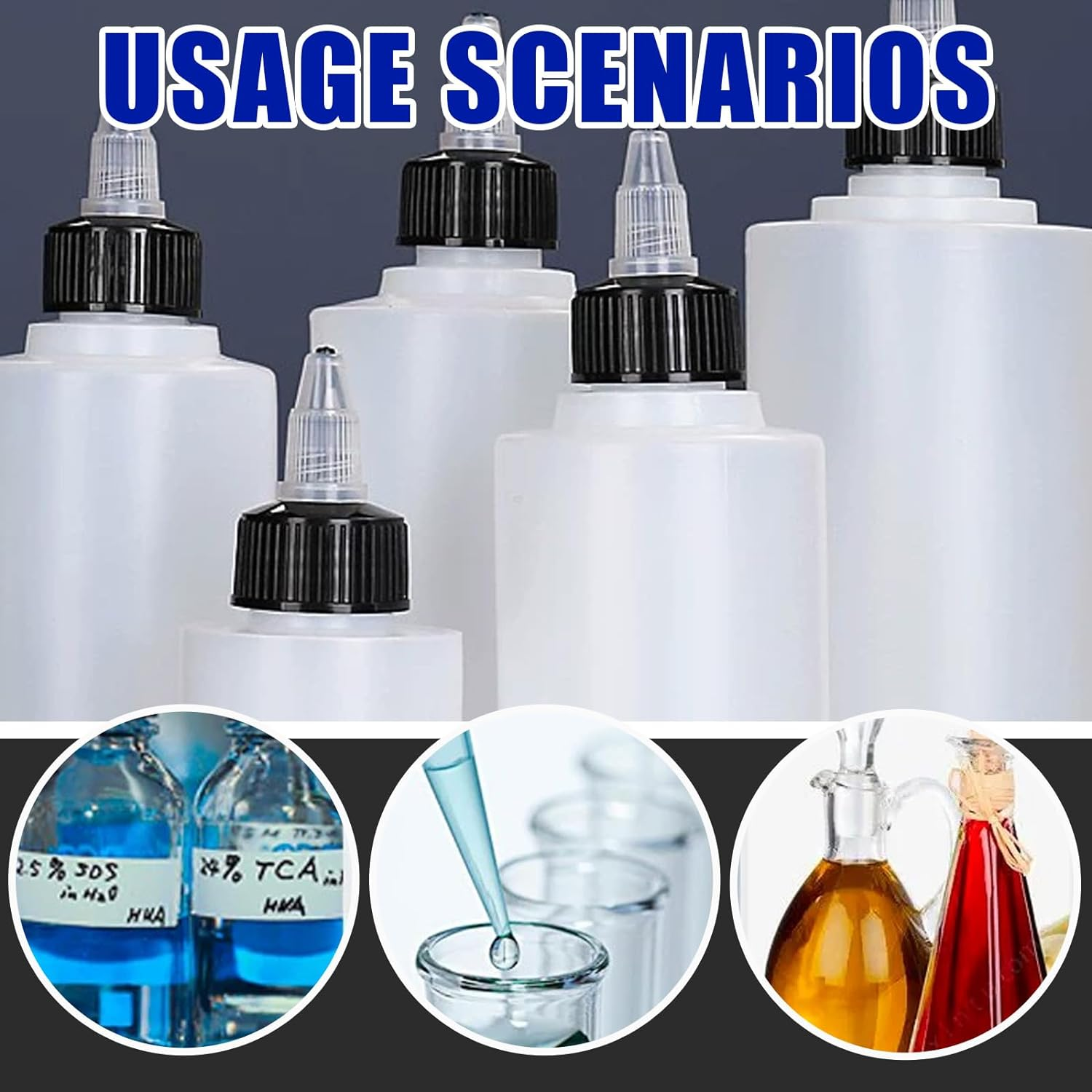 Glarks 15Pcs 100Ml/4Oz Dispensing Bottles with Funnel Set, Boston round LDPE Plastic Bottle, Clear Plastic Squeeze Bottles with Twist Top Cap for Kitchen, Household, Arts and Crafts image number 5