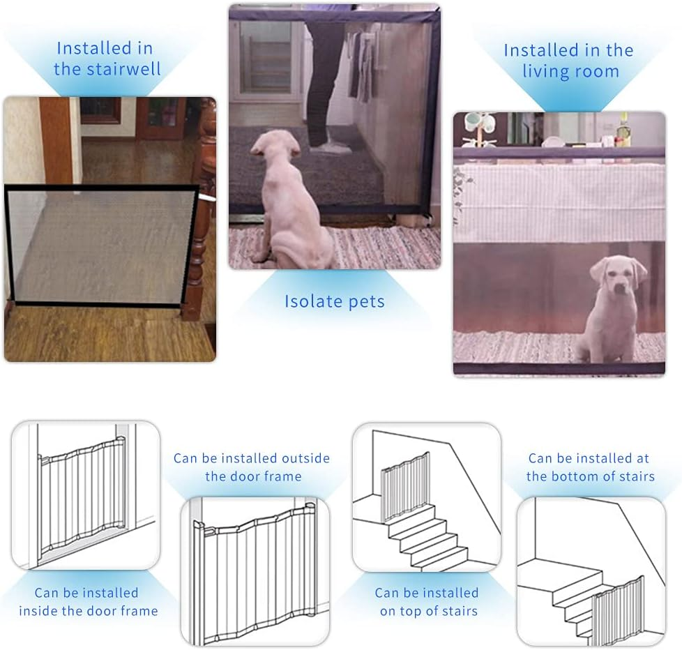 Dog Safety Gate Pet Safe Mesh Fence Portable Folding Baby Safety Gate Install Anywhere 110 * 72CM image number 3
