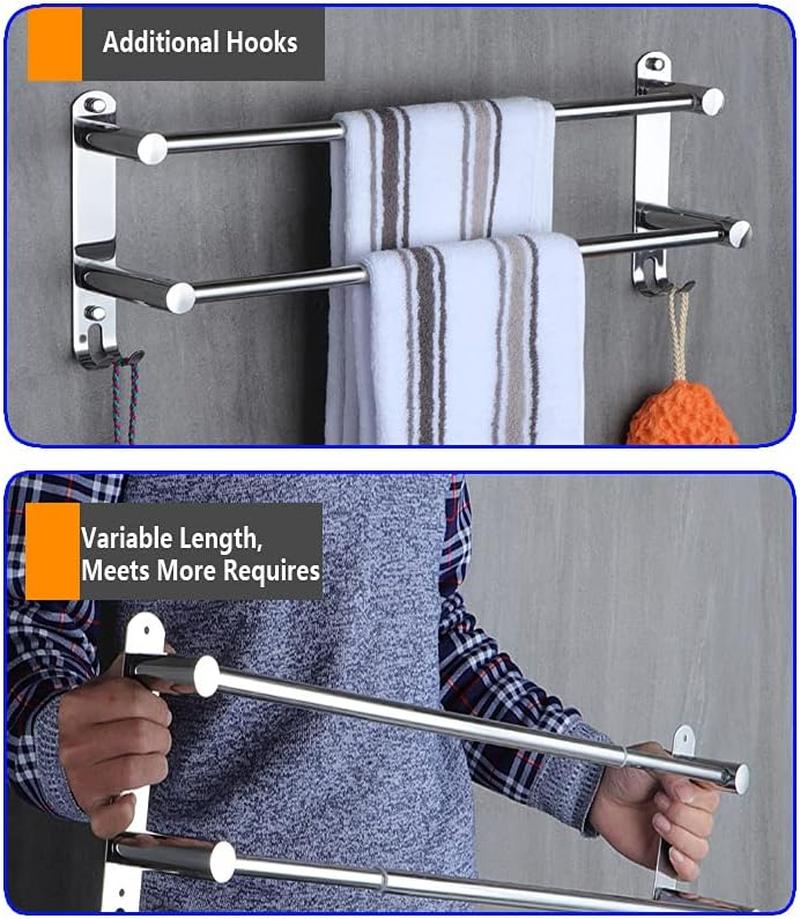Honphier&reg; Towel Rail Chrome Stainless Steel with Hook Retractable 49-90 Cm Towel Rail Bathroom Wall Mounted Towel Holder for Bathroom Kitchen Toilet Hotel Towel Holder image number 6