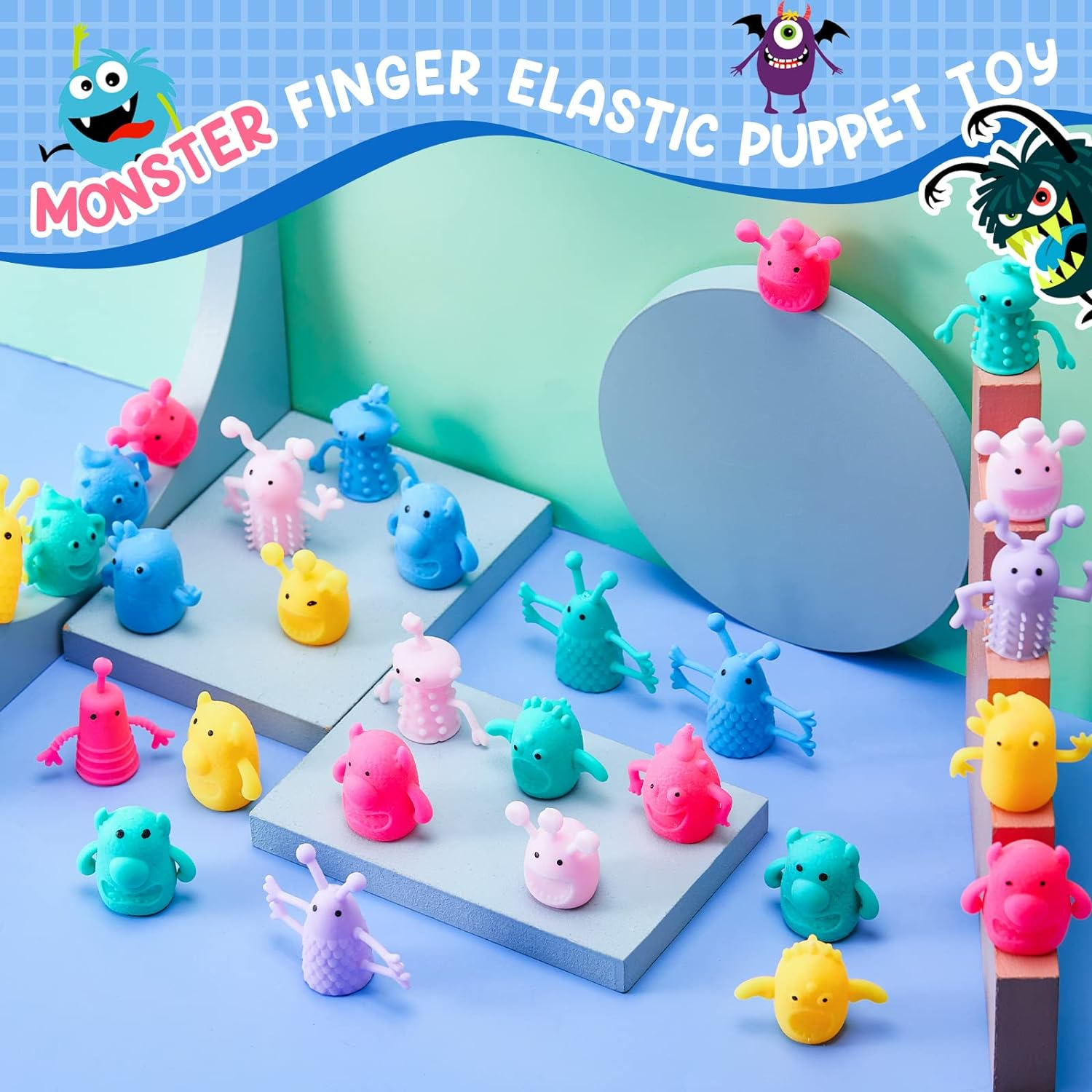 40 Pcs Cute Finger Puppets Toys Finger Toys of Monster Pattern Soft Rubber Finger Puppet Mini Stretchy Fidget Toy Finger Doll Toys Tiny Prank Set for Role Playing Birthday Party Favor, 9 Random Styles image number 3