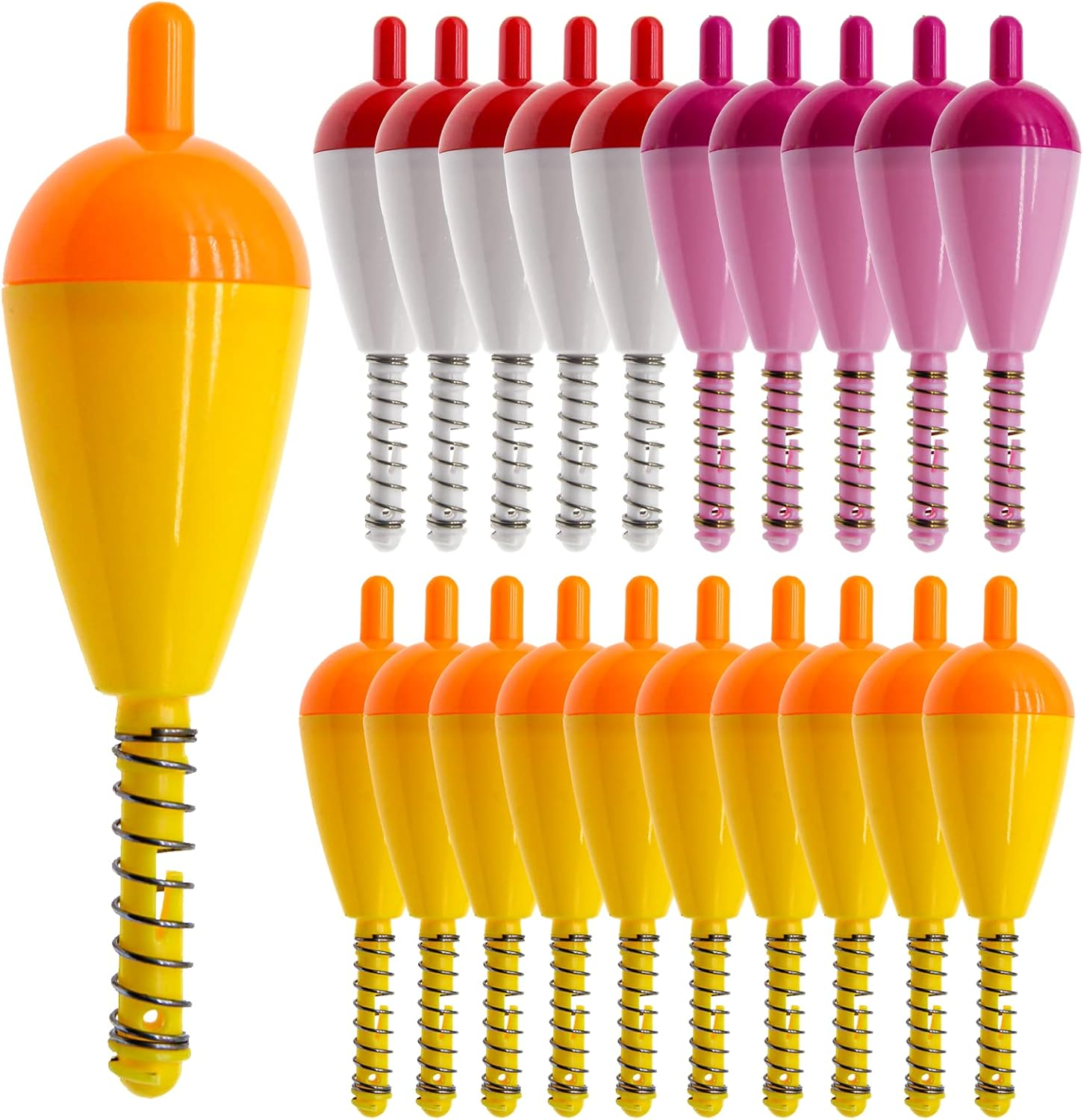 Gefischtter Fishing Bobbers and Floats Set - Foam Snap-On Float, Weighted Push Button Spring Oval Assortment