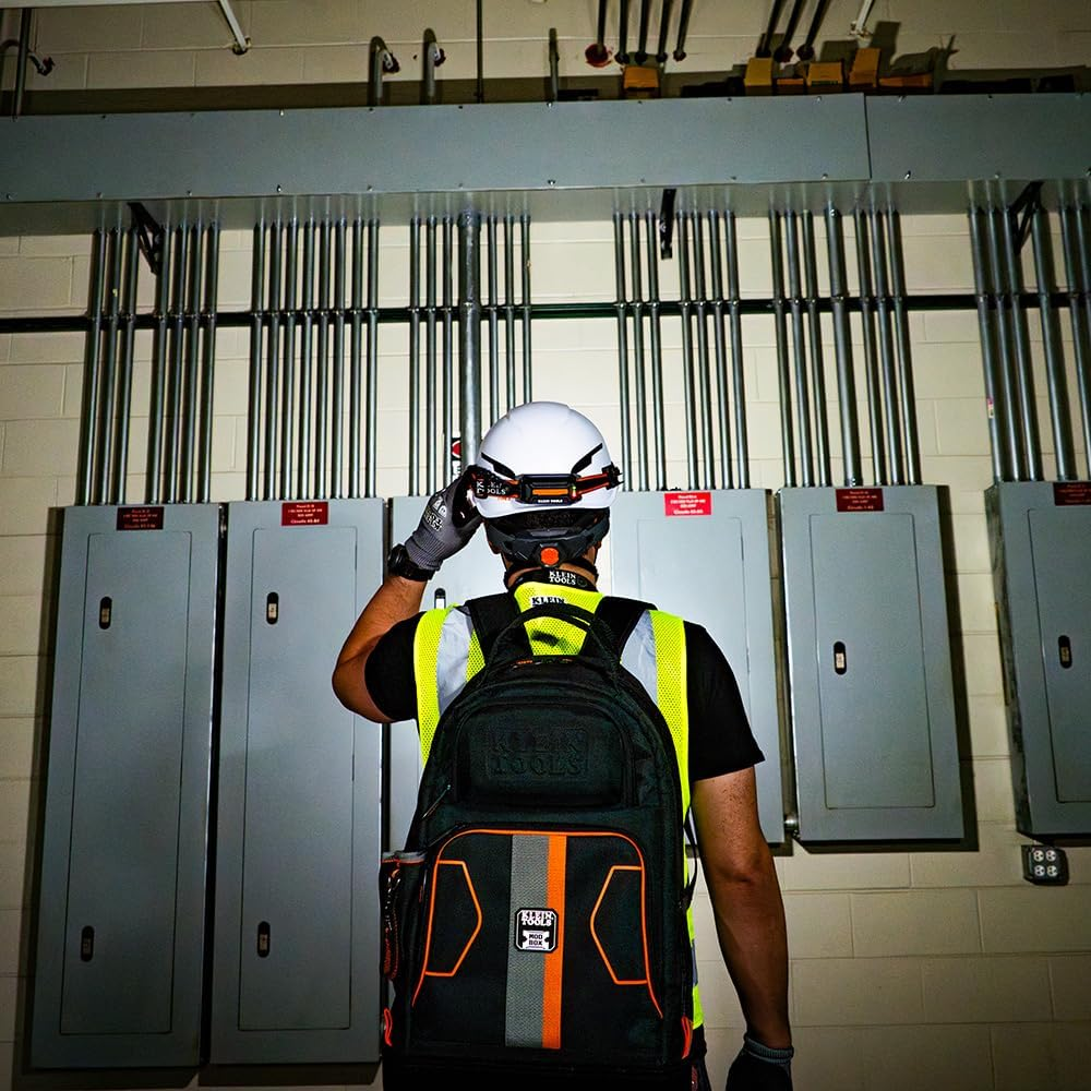 Klein Tools A-56308 575 Lumens Wide-Beam LED Rechargeable Headlamp with Strap, Orange/Black image number 6