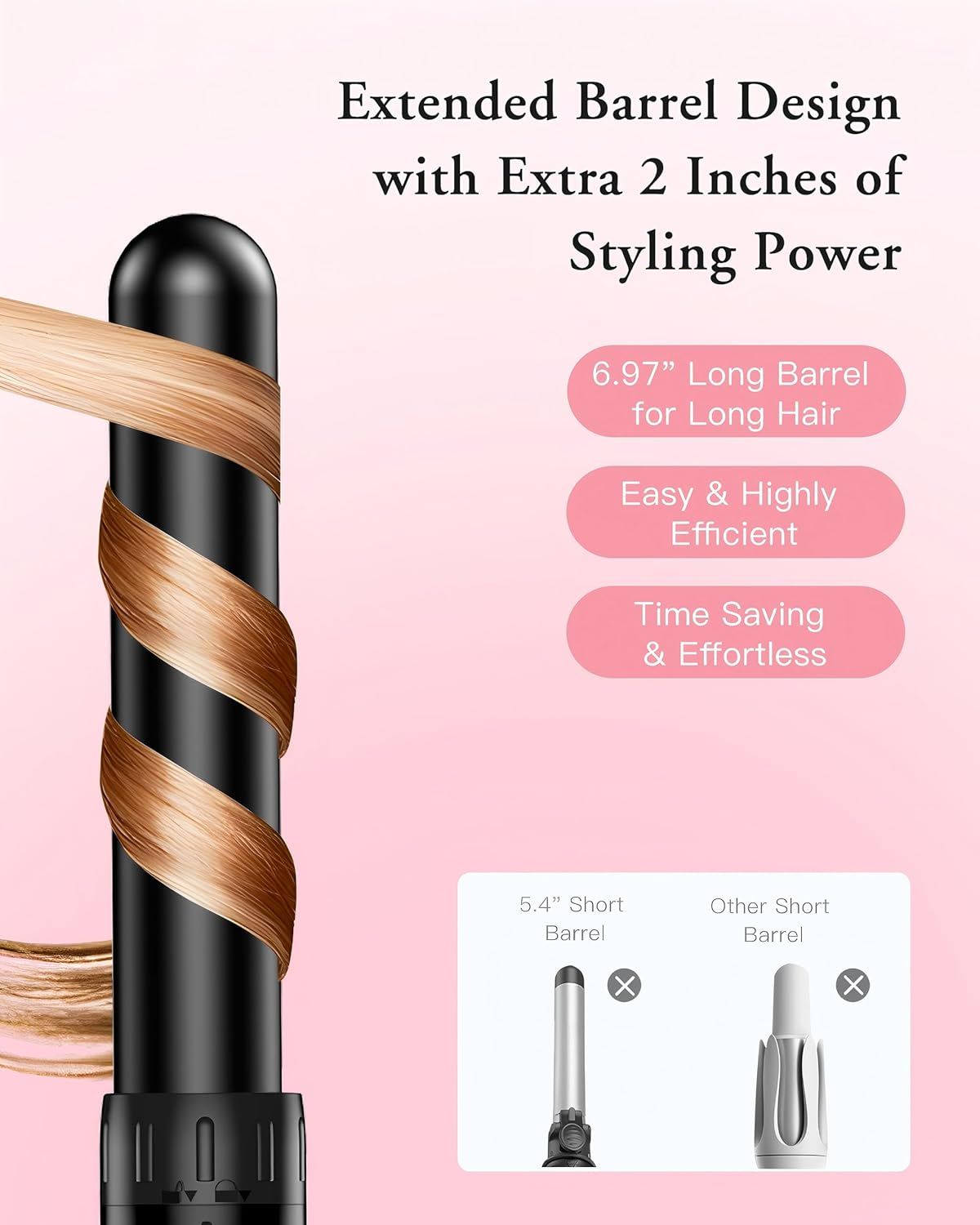 Curling Iron Large and Small Curls Set - 6 in 1 with Various Attachments Antistatic Ceramic Tourmaline Coating Wave Iron for Beach Waves - Black 1 image number 5