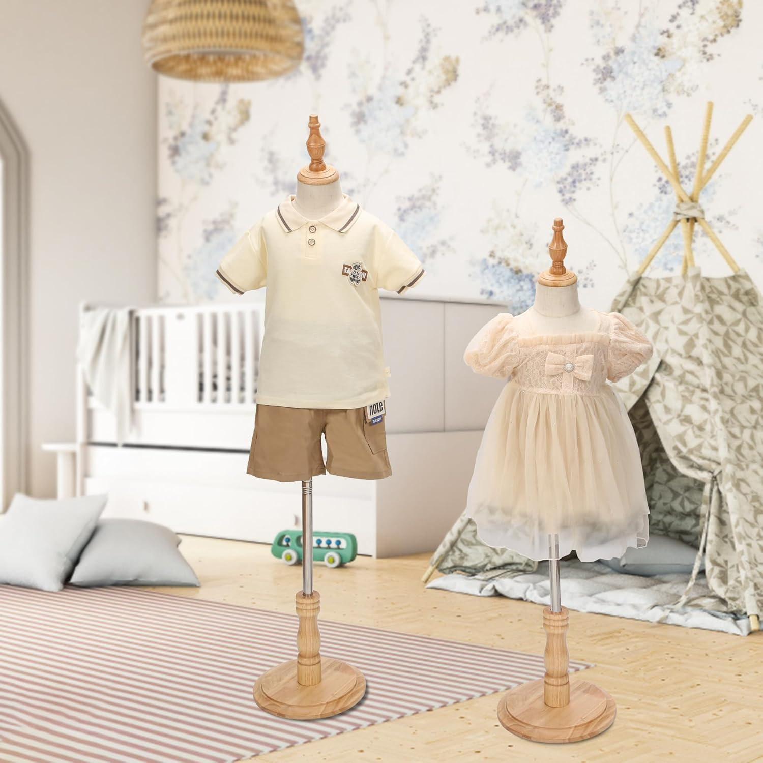 Tarokitc Kid Dress Form, Adjustable Child Mannequin Torse with Wooden Base, Unisex Toddler Clothes Mannequins for Apparel Scarf Jewelry Window Shop Display (Beige, 8-9 Years Old) image number 6