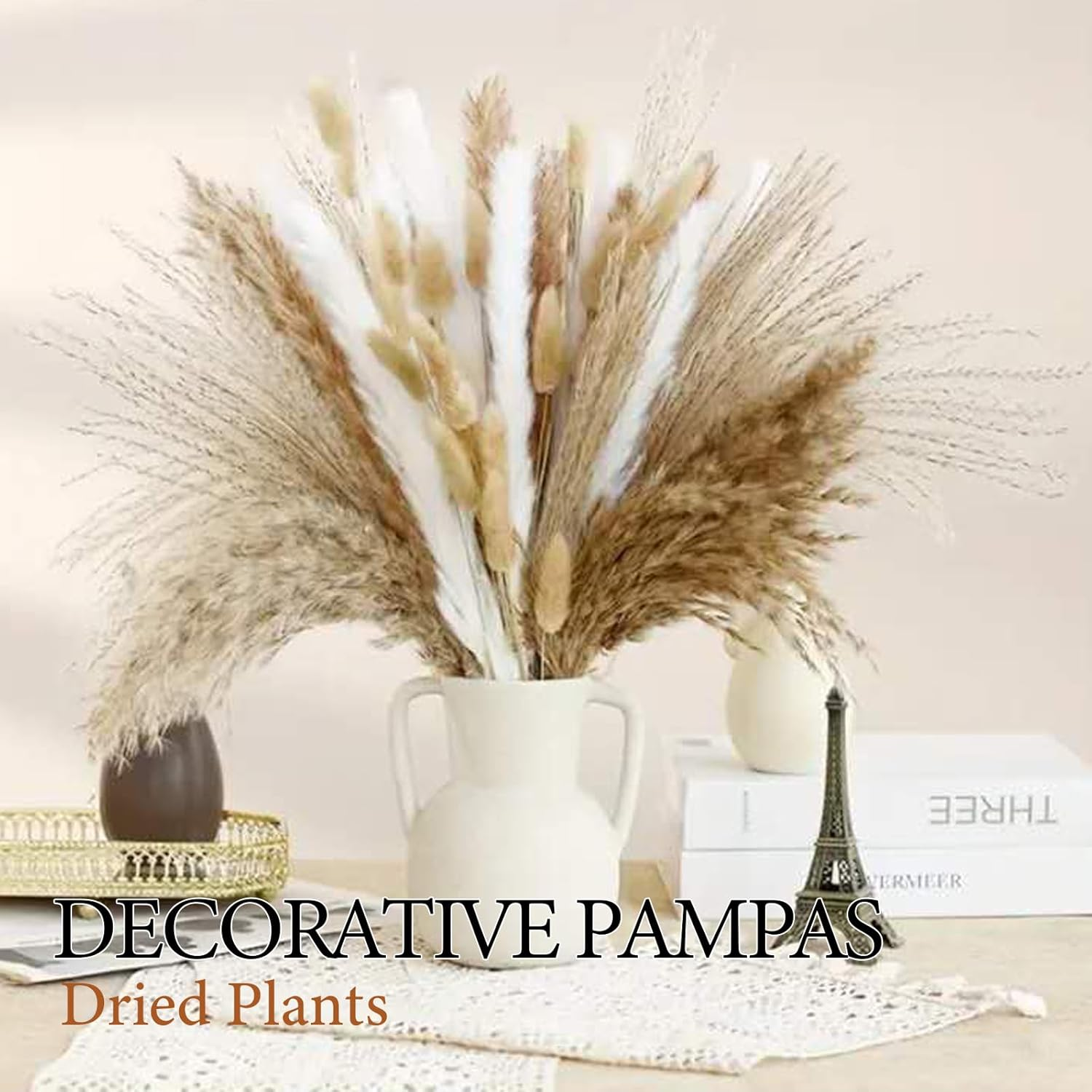 100 Pieces of Pampas Decorations, Dried Pampas Grass Decorations, Dried Tail Flowers, Vase Filling Decorations, Wedding Bouquets, Home Decor