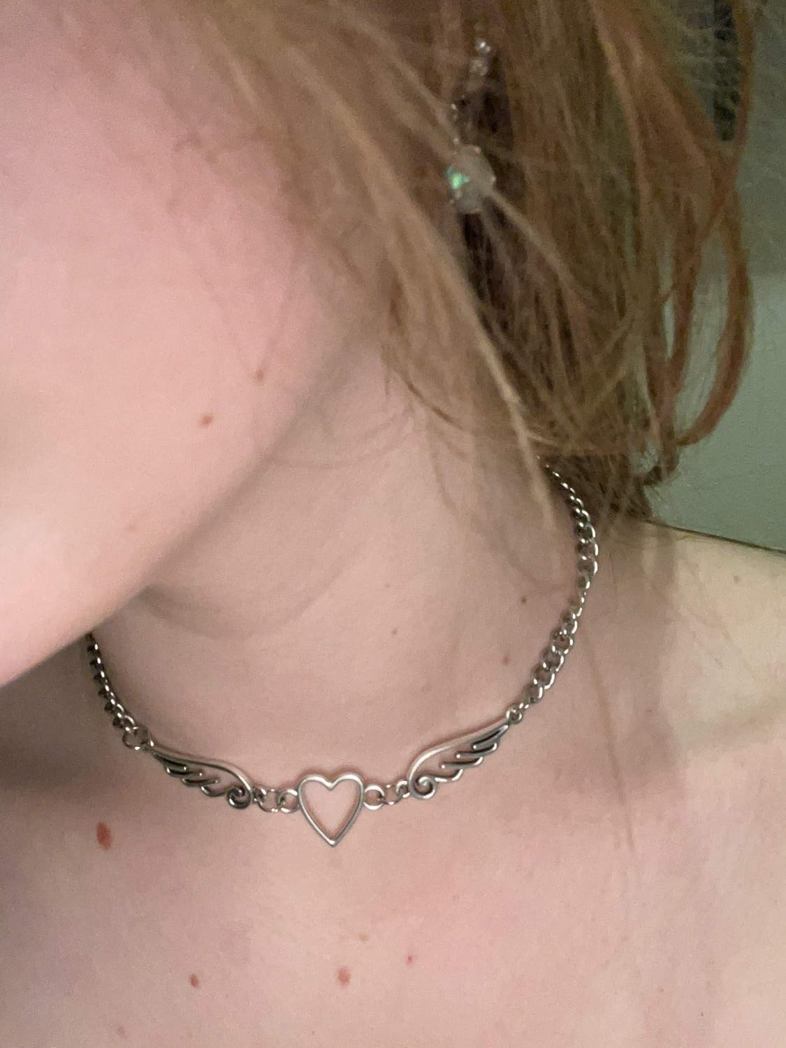 Angel Heart Wing Choker Gothic Indie Stuff Y2K Hollow Out Pendant Chain Necklace for Women Men, Metal image number 4