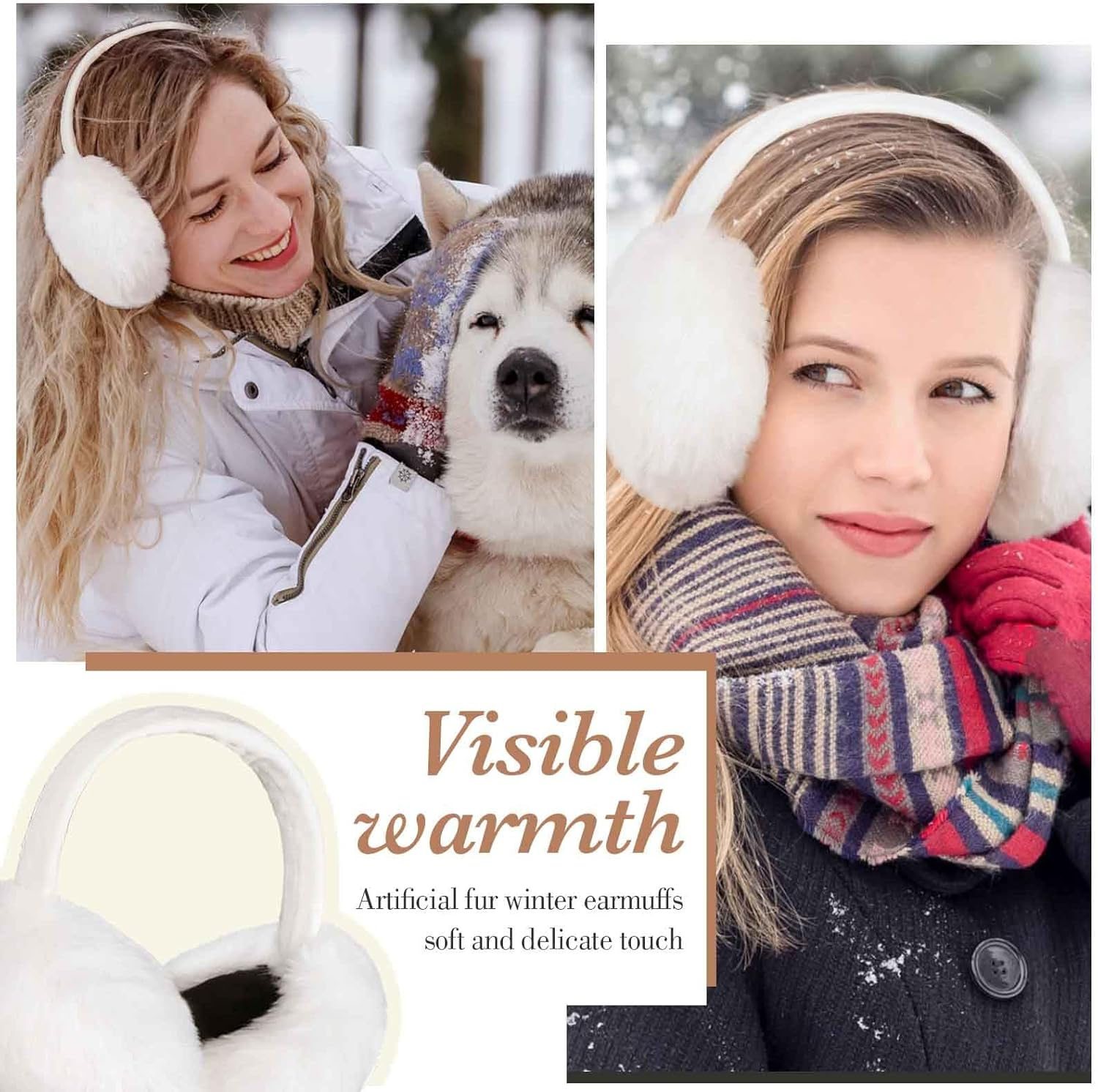 PROPOG Women'S Fleece Ear Warmers - White Earmuffs for Girls & Kids - Thermal Headband - Windproof Ear Covers for Cold Weather - Suitable for Outdoor Sports, Skiing, Walking & Winter Gift, White, One image number 5