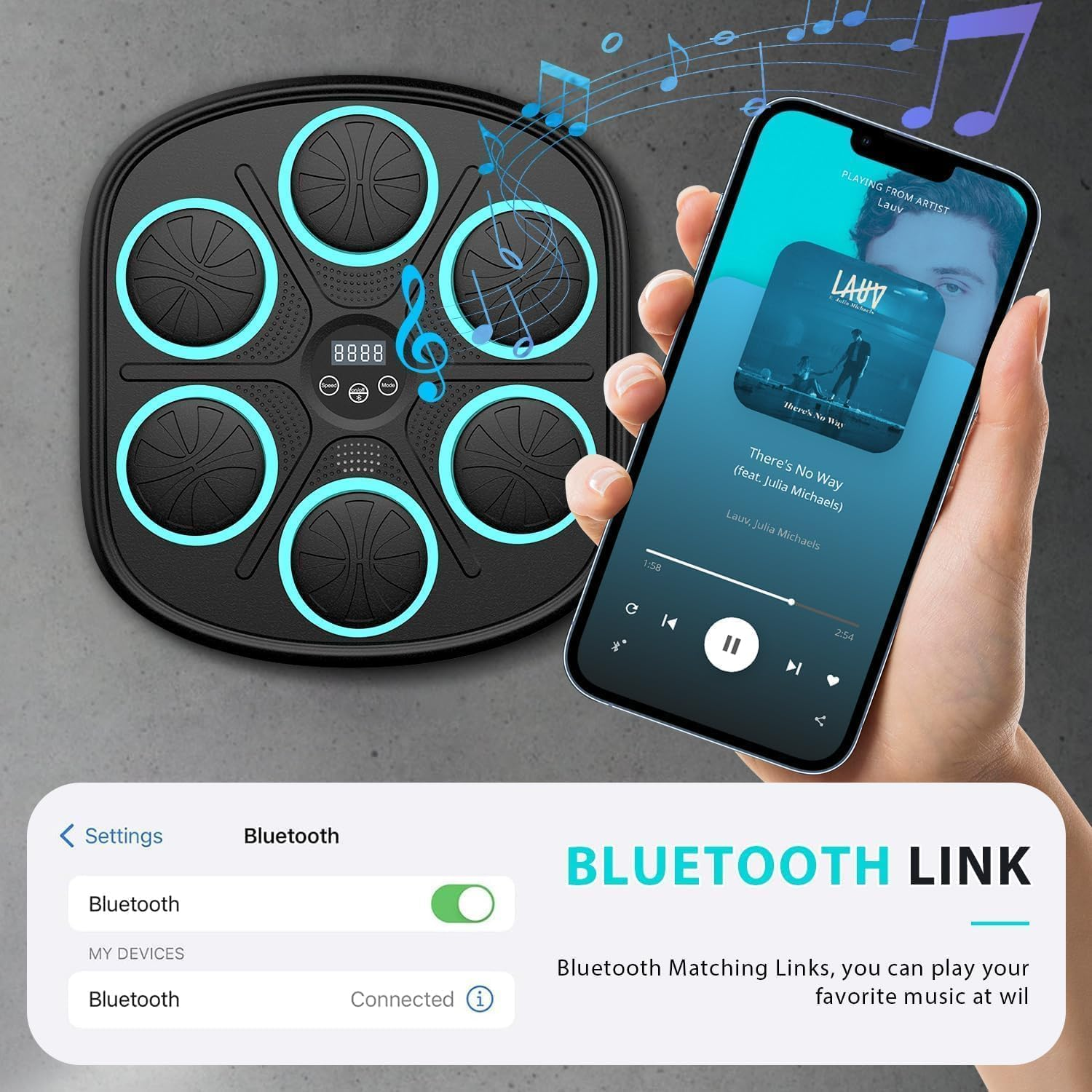 Youngly 2025 New Smart Music Boxing Machine with Boxing Gloves, Wall Mounted Smart Bluetooth Boxing Trainer with LED, Electronic Focus Agility Training Digital Boxing for Adults and Kids(Blue Light) image number 4