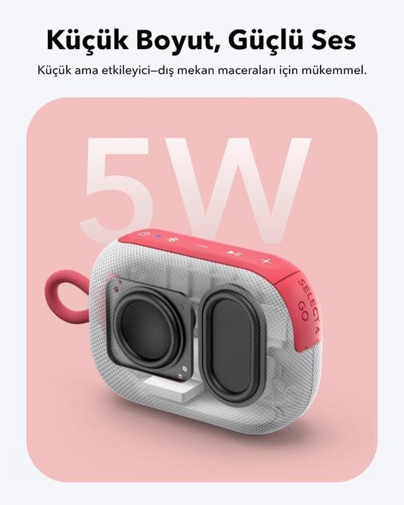 Soundcore by Anker, Select 4 Go, 20 Hours Ultra Playback Time, 5W Powerful Sound, IP67 Full Protection and Swimming, Lightweight and Strap Design, Easy to Carry, Wireless Stereo Pairing (TWS), Red image number 3