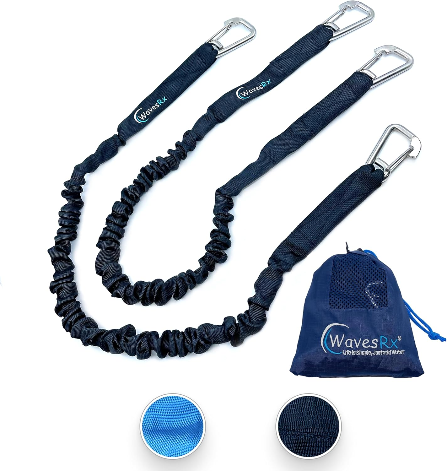 Wavesrx Dockingpal - Premium Bungee Dock Line 3 Ft (2PK) | Elastic Docking Rope with Stainless Steel Carabiners Stretches from 3' to 5' | Absorbs Shocks & Tugs Preventing Damage to Your Jet Ski & PWC