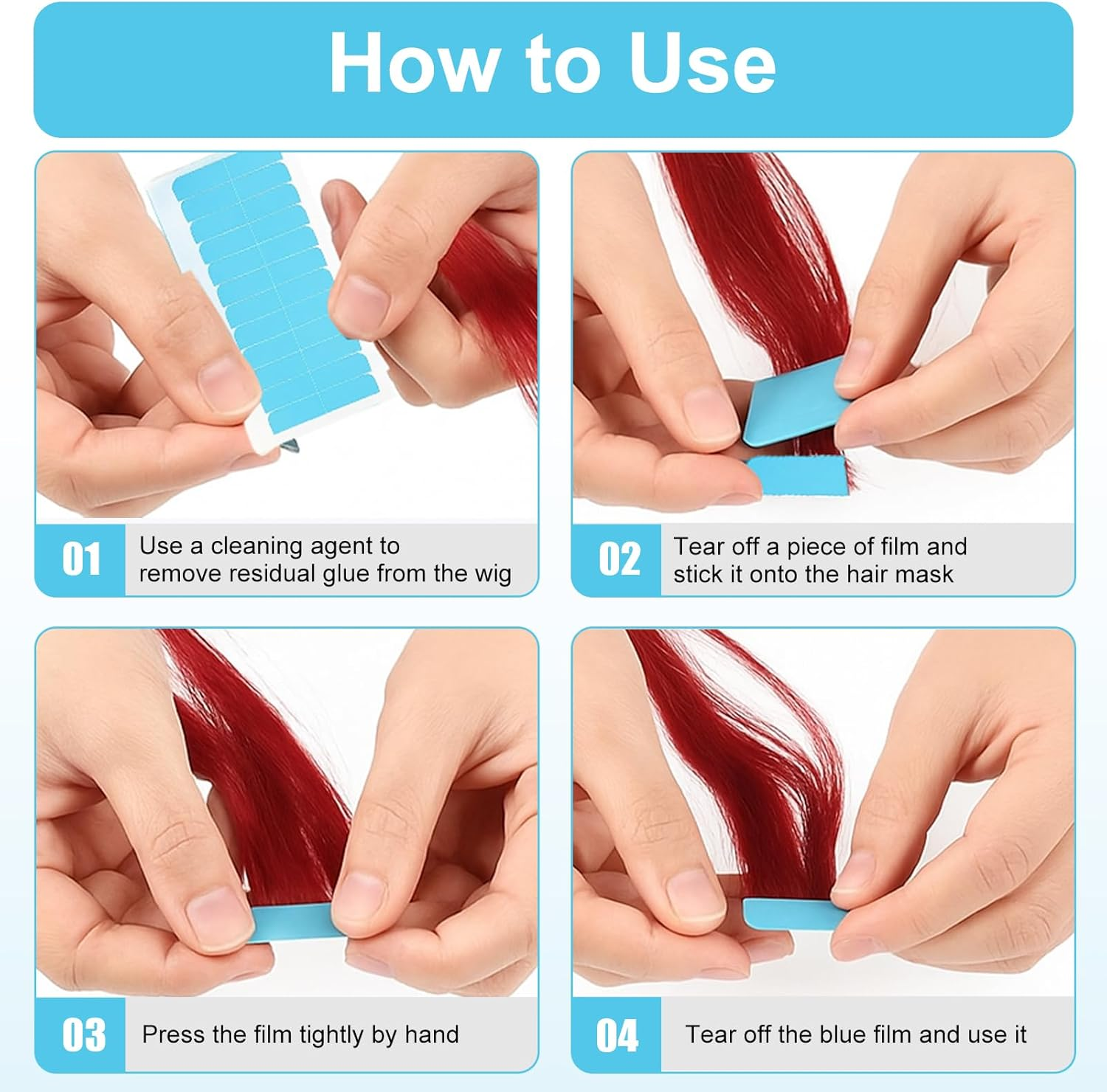 180 Pcs Hair Extension Tape, Double Sided Adhesive Tape for Hair Extensions and Wigs, Strong Hold Sweat Resistant Tape Tabs 4Cm X 0.8Cm, No Residue image number 3