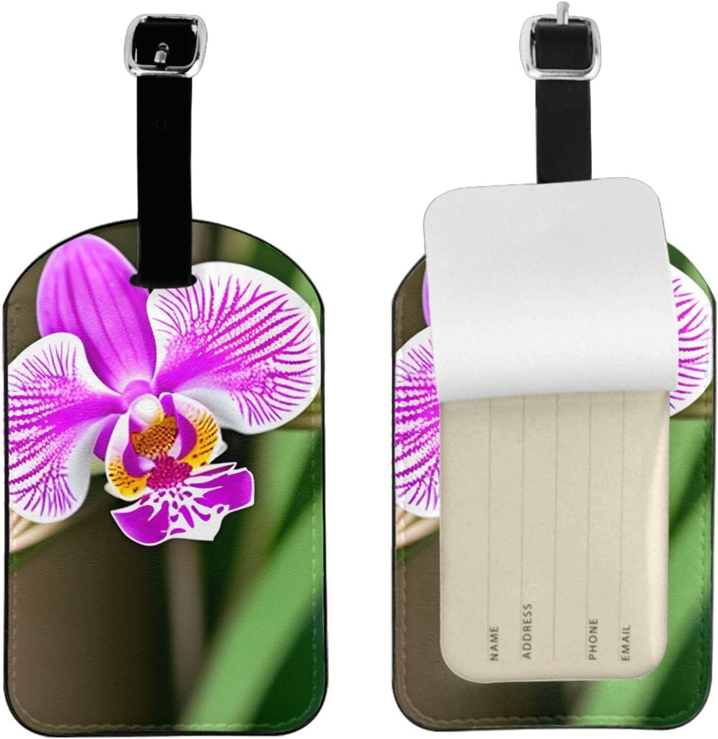 Orchid Print Elegant Tag Stylish Tag Luggage Tag 4.3 X 2.76 Inch for Suitcases Travel Bags image number 1