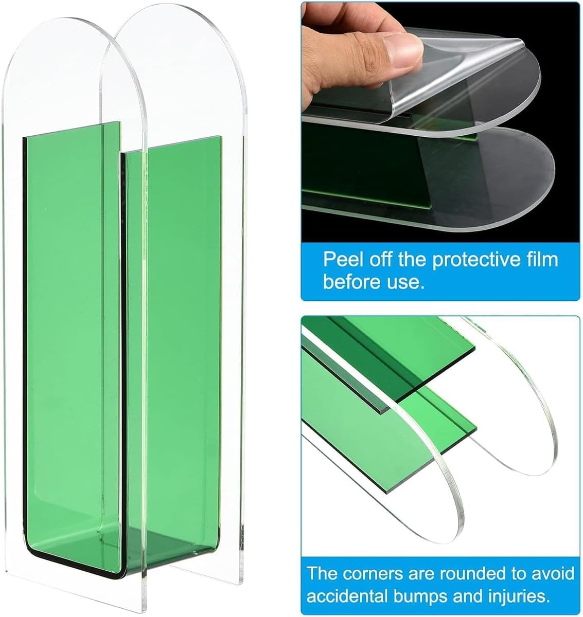 AIMALL Acrylic Transparent Vase for Flower Arrangement, Creative Colourful Desktop Decoration Fish Tank Style, for Dried or Fresh Flowers, 8.27In and 8.7In Home Ornament - Handheld Model-Green image number 7