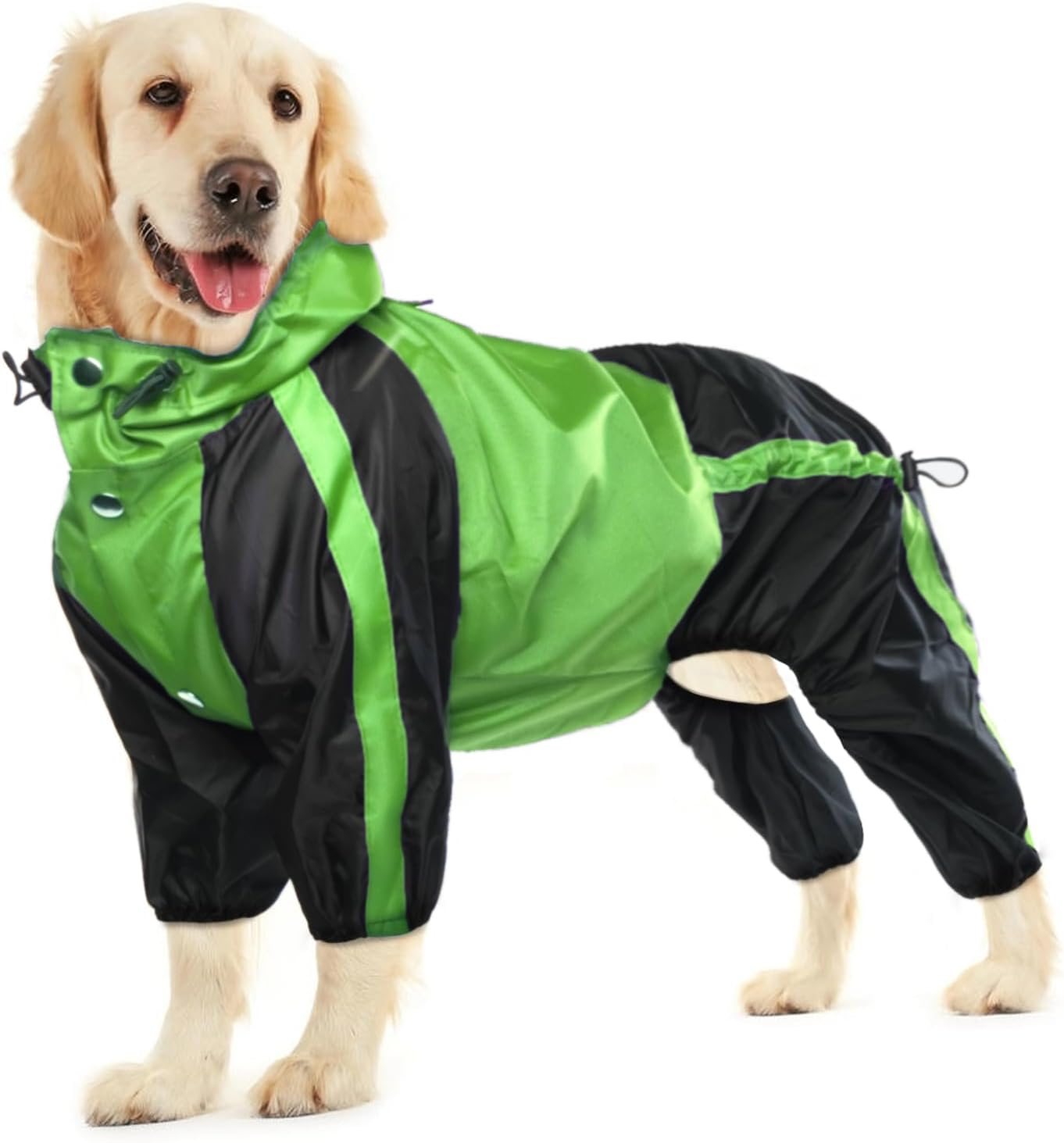 OUOBOB Dog Raincoat, Waterproof Dog Rain Coats for Large Dogs, Lightweight Rain Jacket, Adjustable 4 Legs Pet Poncho with Hood, Snow-Proof Dog Vest Rainwear, Rain Clothes Apparel with Leash Hole