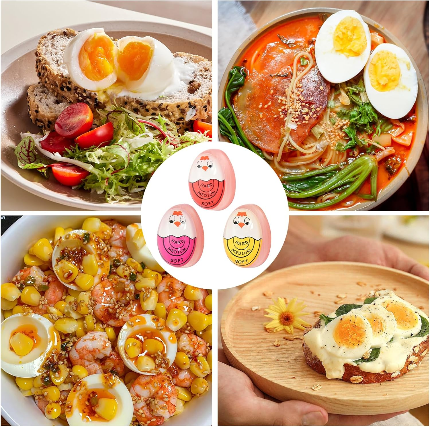 3 Pack Egg Timer Set, Reusable Heat Sensitive Color Changing Egg Timers for Boiled Eggs image number 4