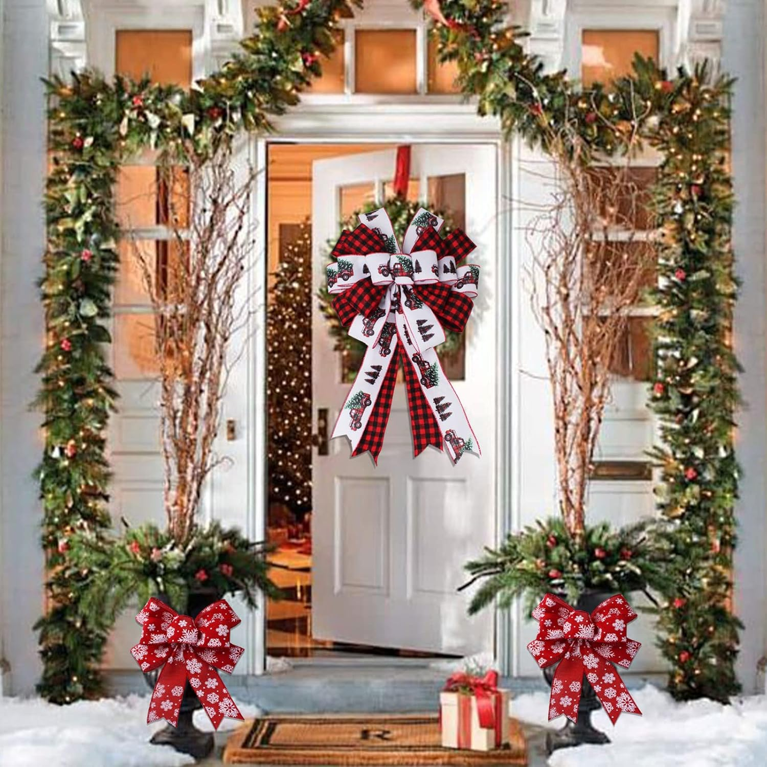 Vloso Christmas Ribbon Wired 2.5 Inch, 6 Roll 30 Yards - Santa, Snowman, Snowflake, Buffalo Plaid for Wreaths, Bows, Decor, DIY Crafts image number 1