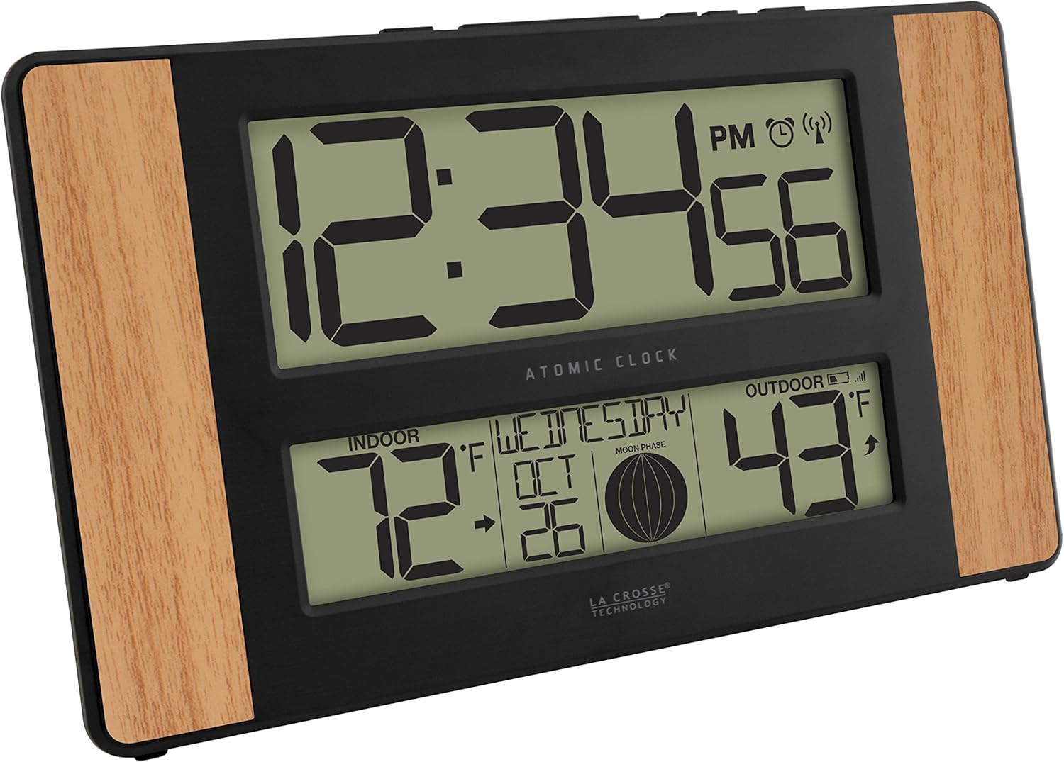 La Crosse Technology Atomic Digital Clock with Outdoor Temperature, Wood Oak, 0 image number 6