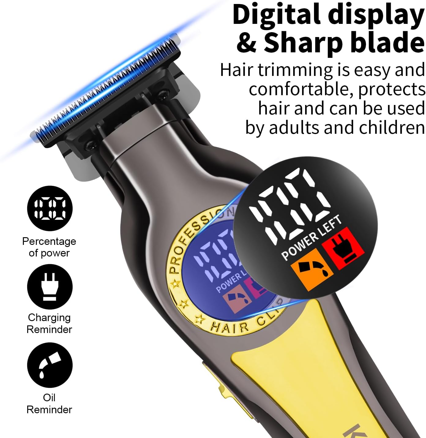 KEMEI 1784 Professional Hair Trimmer for Men, Wireless Electric Beard Trimmer, Zero Gapped T-Blade Hair Trimmer with LED Indicator and 3 Guide Combs