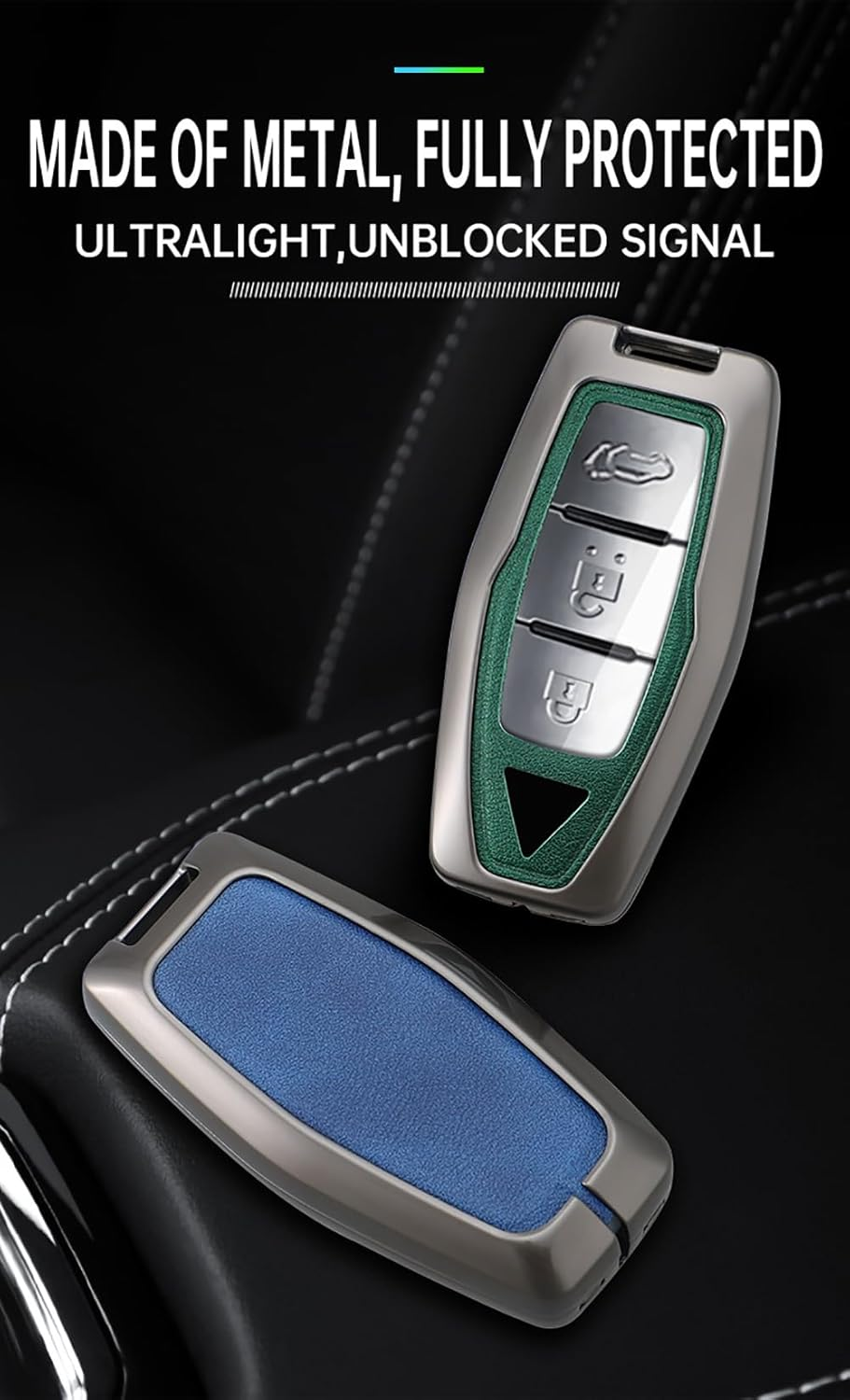 Ontto Metal Car Key Fob Cover Fit for Mitsubishi Outlander 2022 2023 2024 Remote Leather Key Case Keyring Key Shell Holder Bag Keychain image number 2